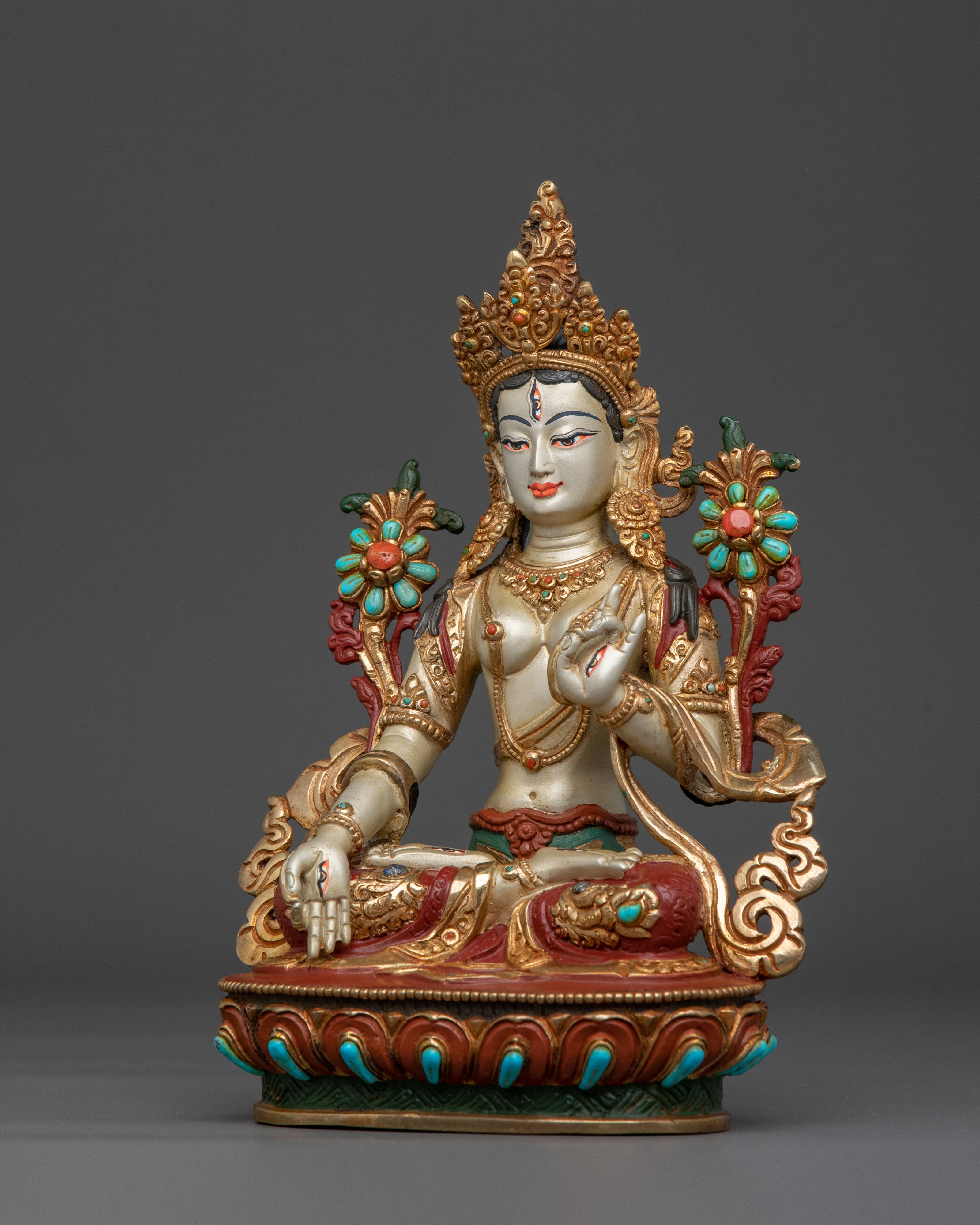 Traditional Tibetan White Tara Statue | Spiritual Home & Shrine Decor