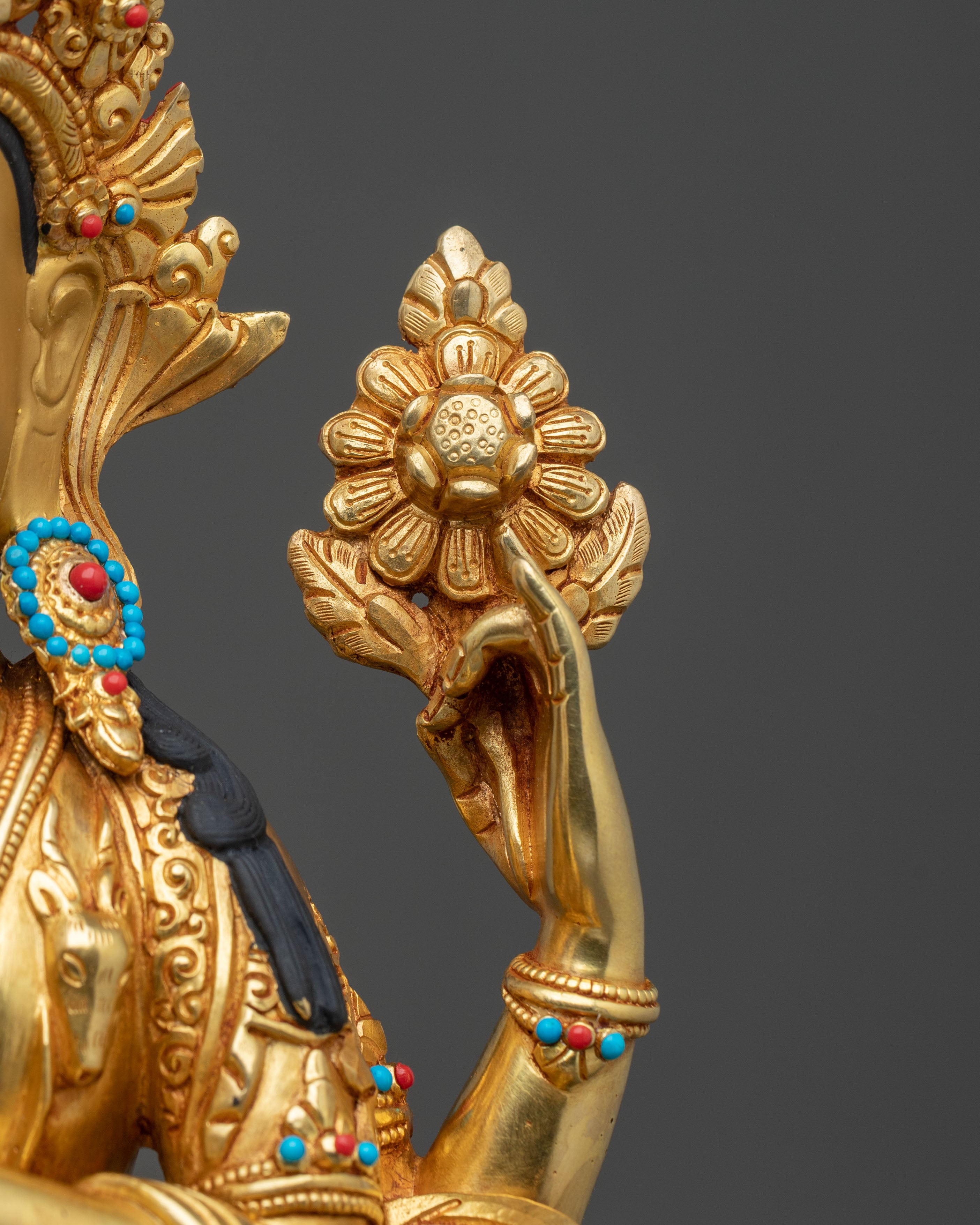 Four-Armed Chenrezig 24K Gold Gilded Statue | Compassionate Radiance