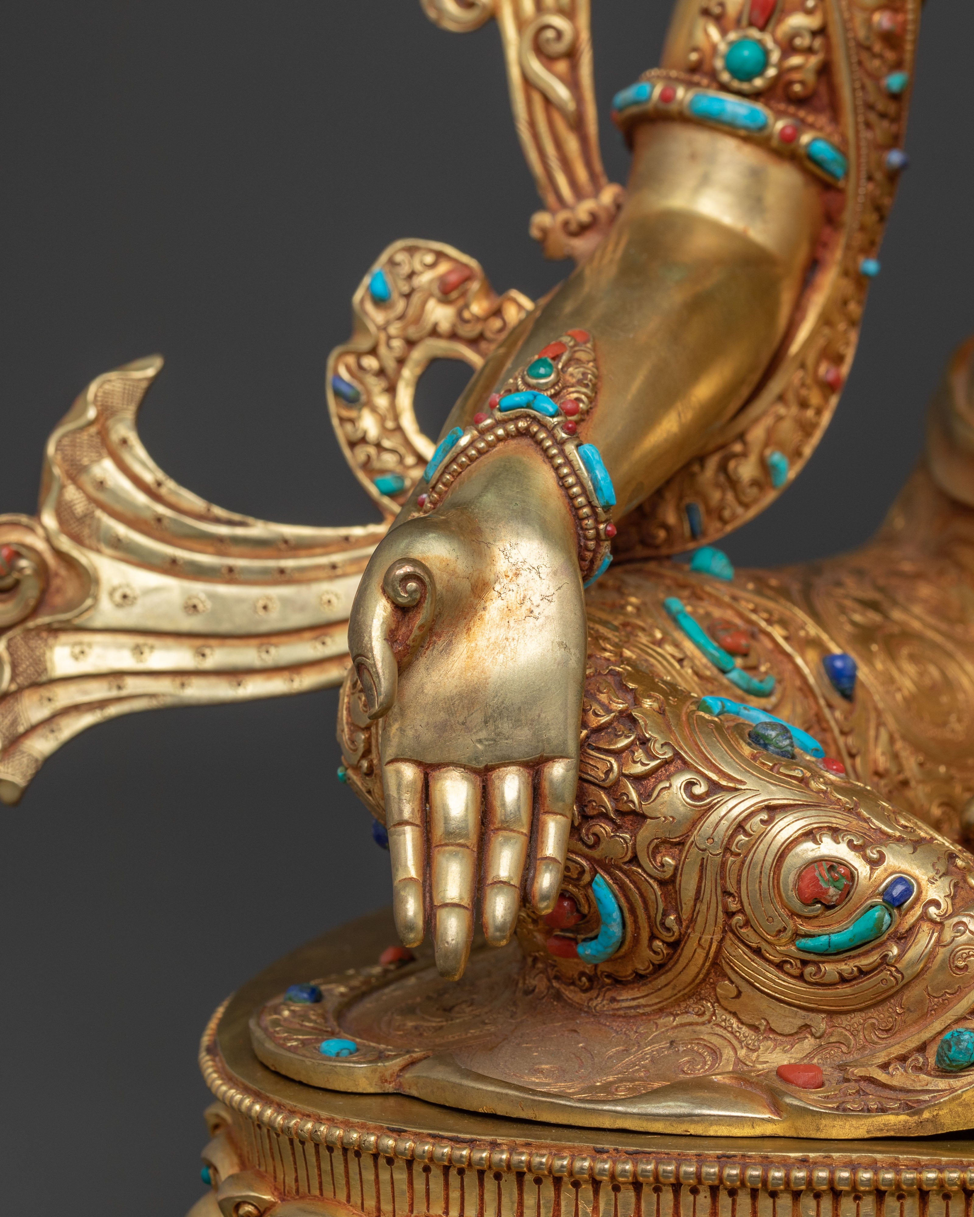 Handcrafted Green Tara Statue | 24K Gold Gilded