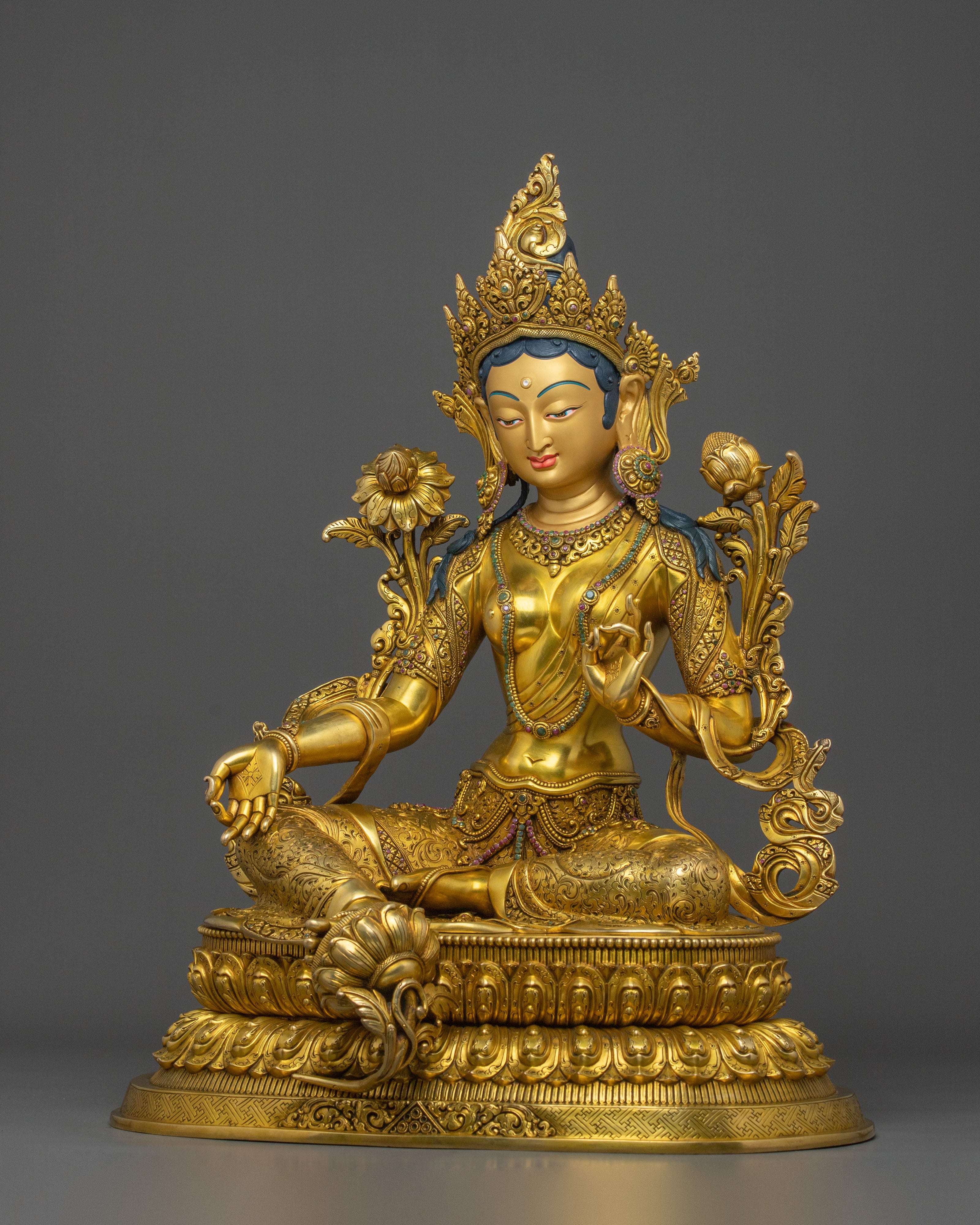 Shyamatara Divine Sculpture | 24K Gold Gilded Green Tara Compassion Statue