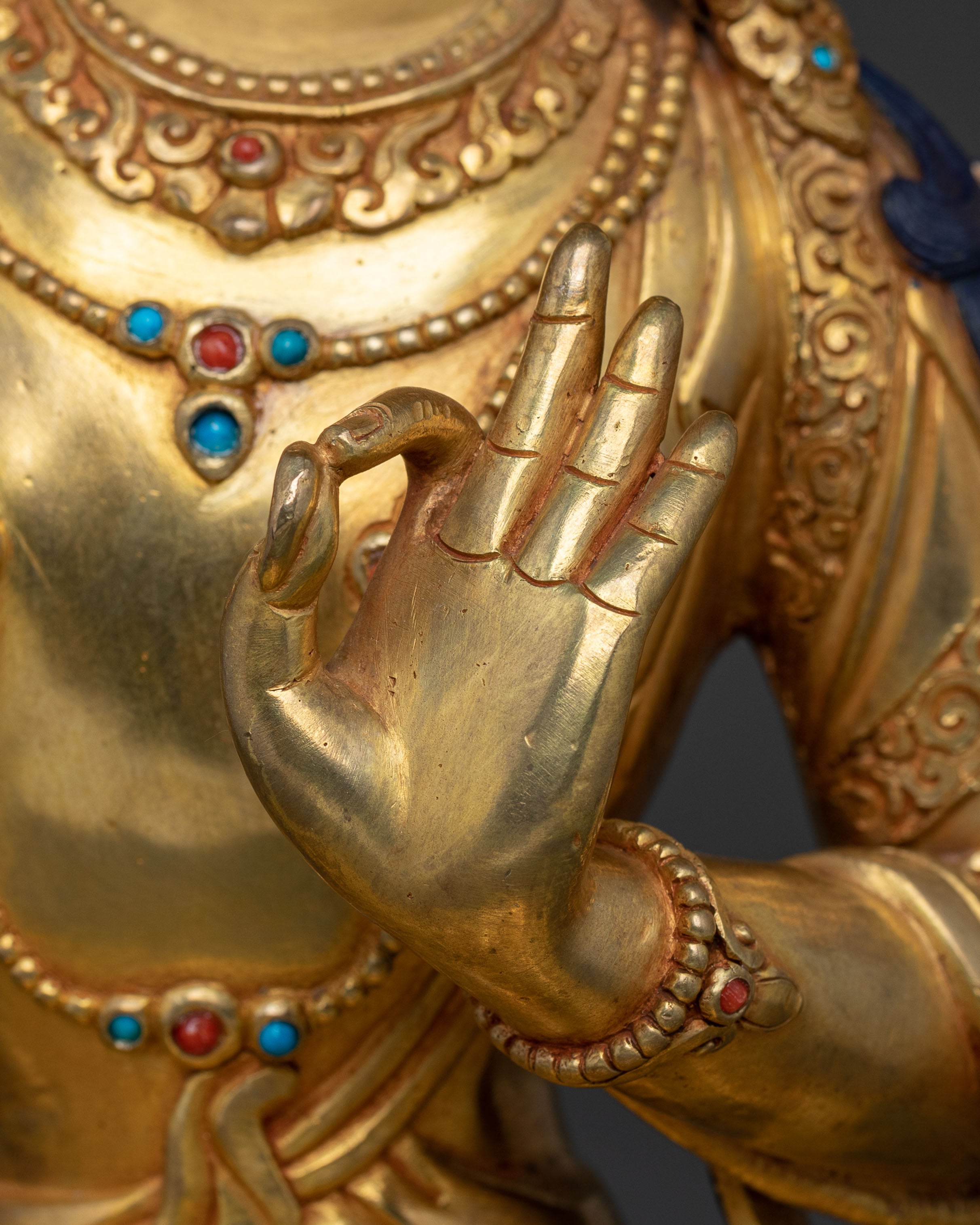 24K Gold Gilded Manjushri Sculpture: Sword of Wisdom
