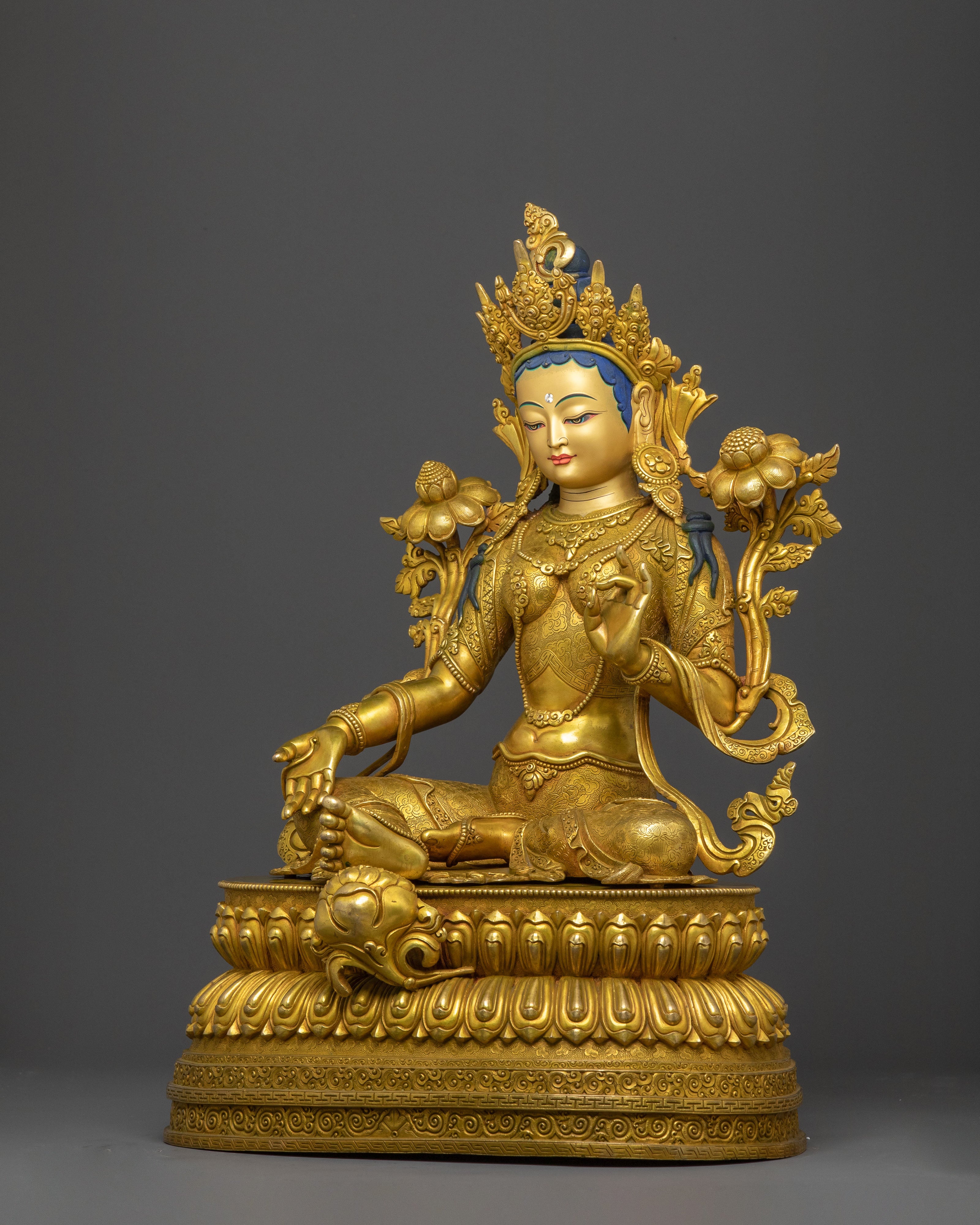 Green Tara Healing Deity Statue – 24K Gilded Serenity