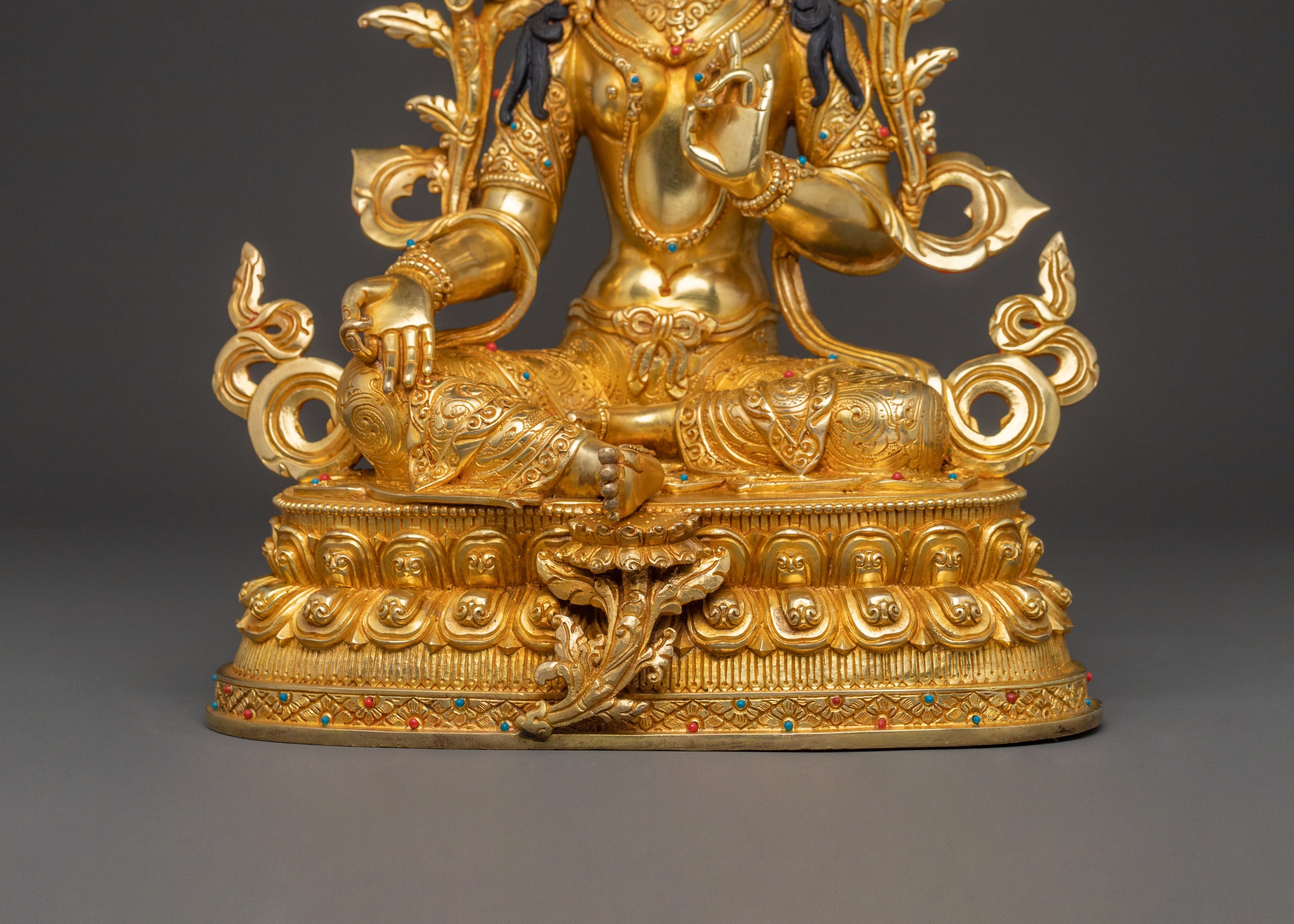 Green Tara Sacred Blessing Statue - Handcrafted 24K Gilded