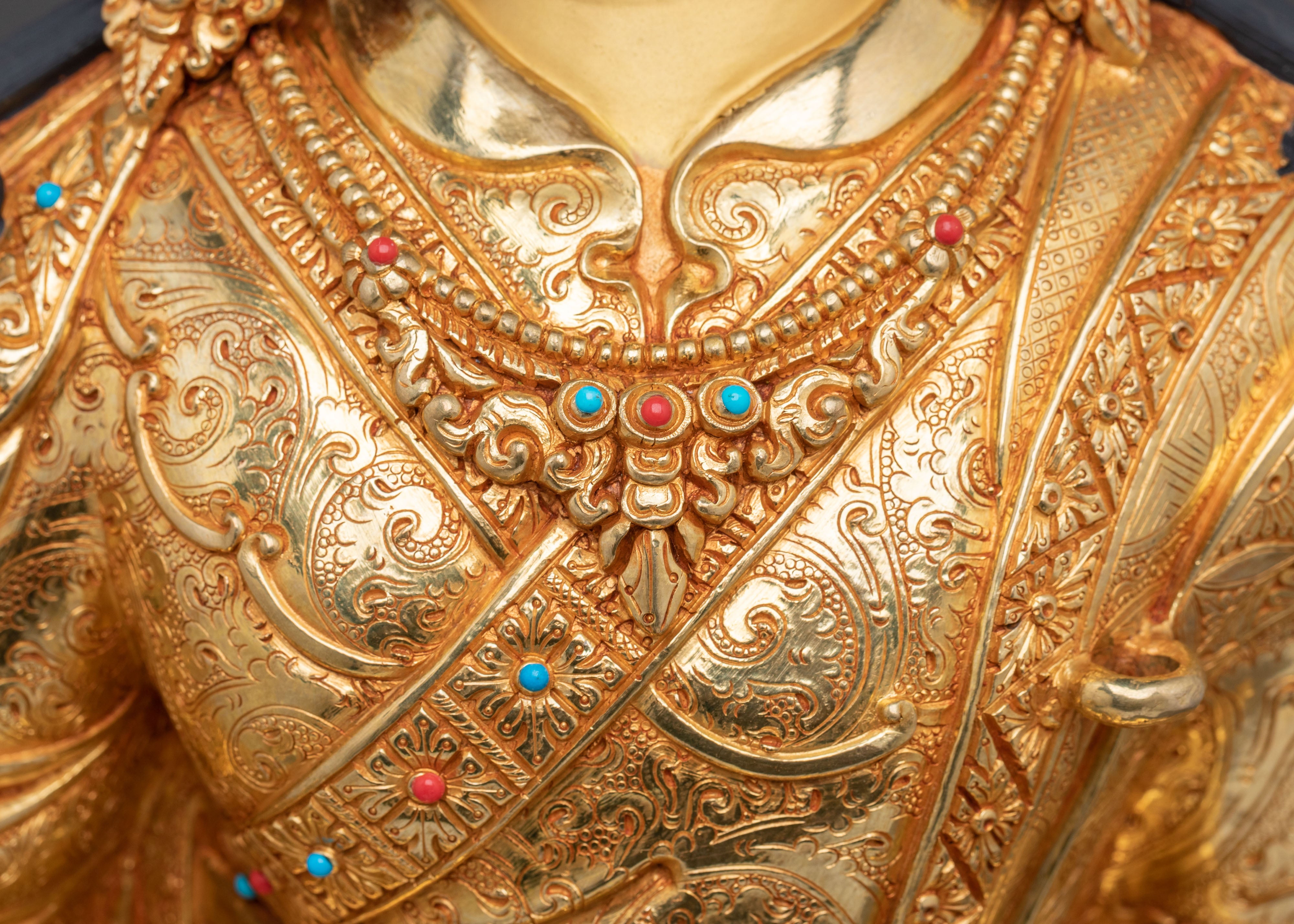 24K Gold Gilded Copper Figurine of Guru Rinpoche