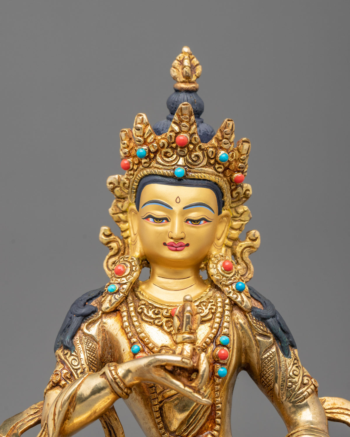 Vajrasattva Sculpture | Gemstones Adorned Copper Statue