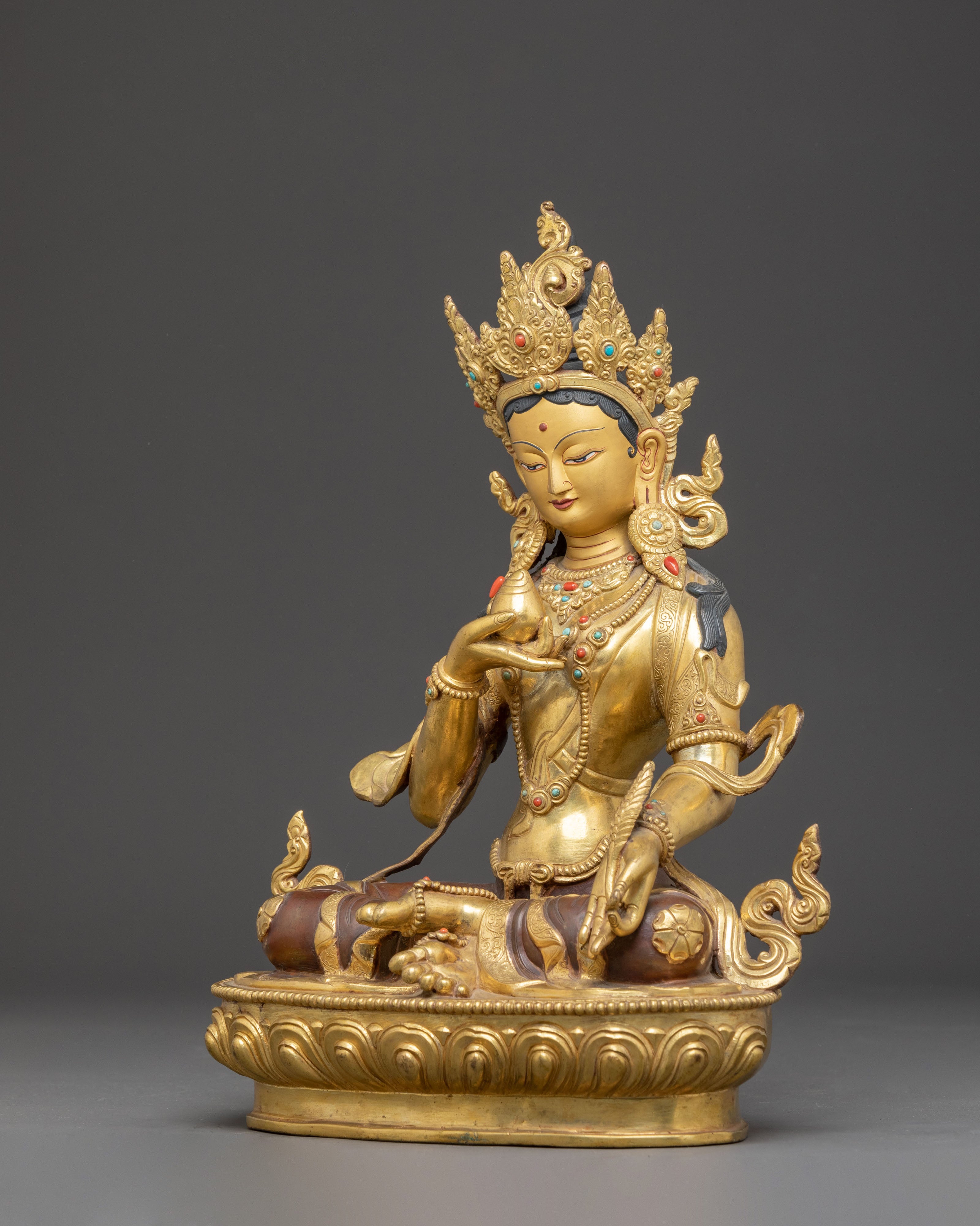 Himalayan Copper Statue of Bodhisattva Ksitigarbha | Tibetan Buddhism