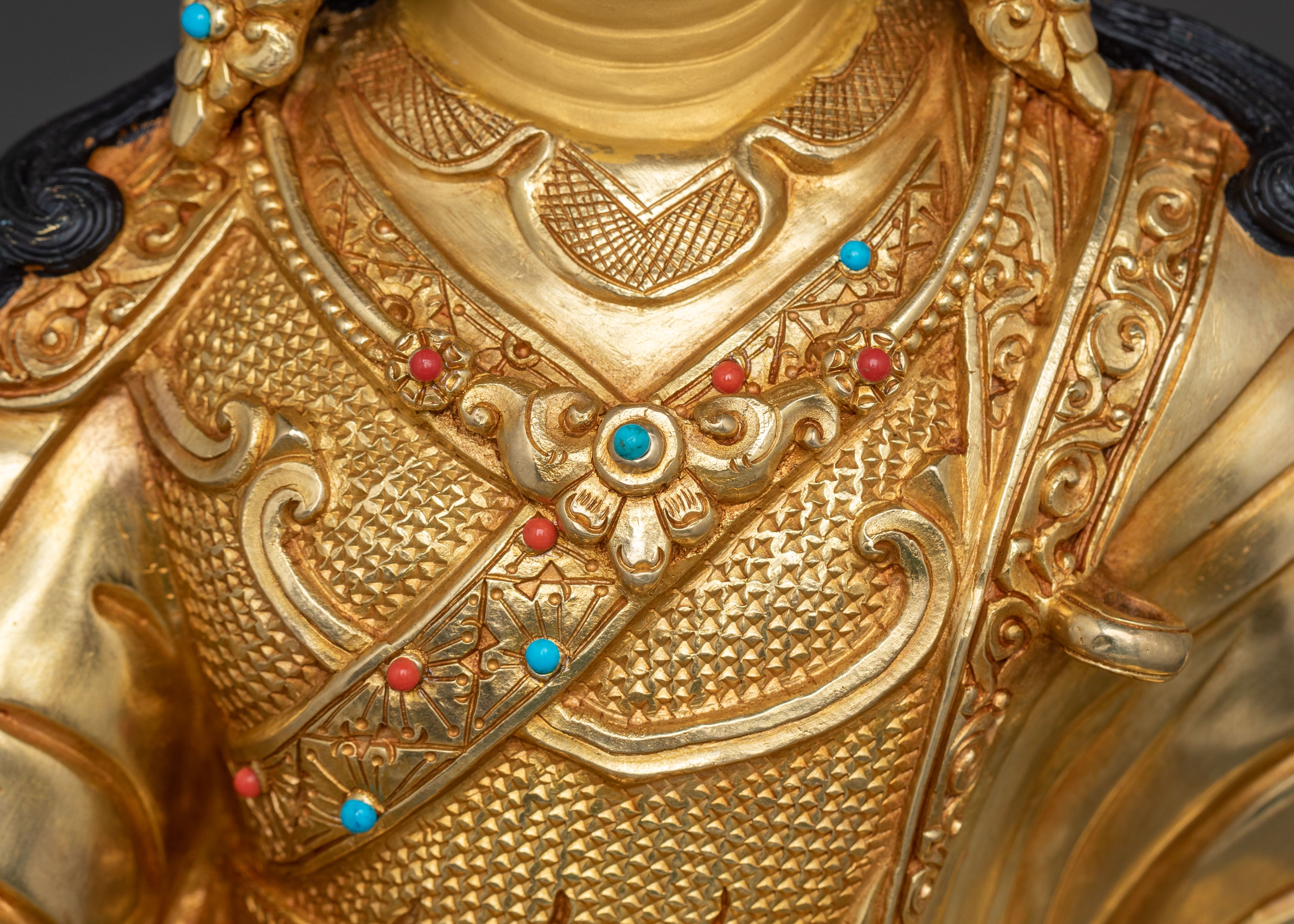 Guru Rinpoche Sacred Statue: Hand-Gilded Serenity