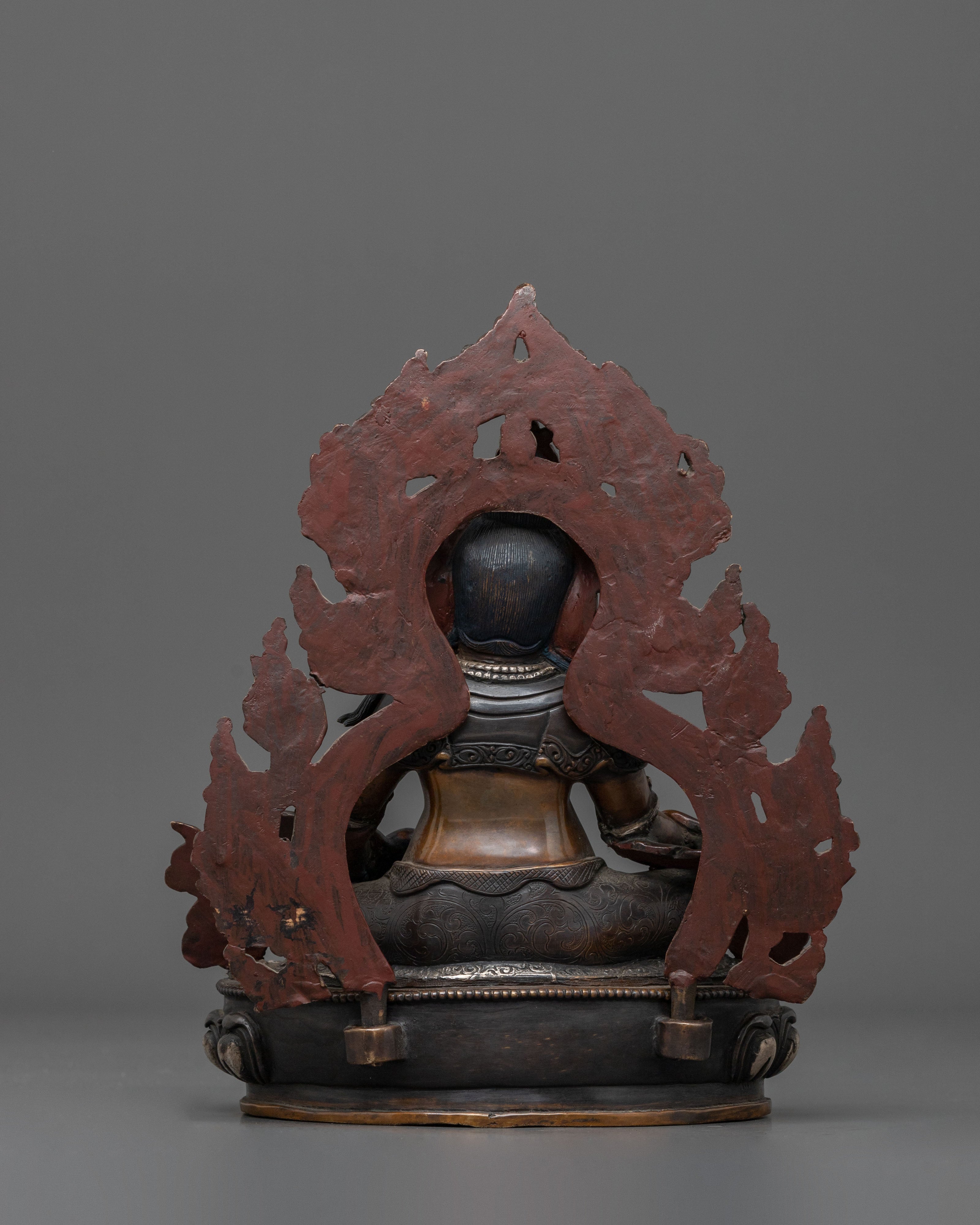 Dzambhala Statue in Oxidized Copper with Silver Plating