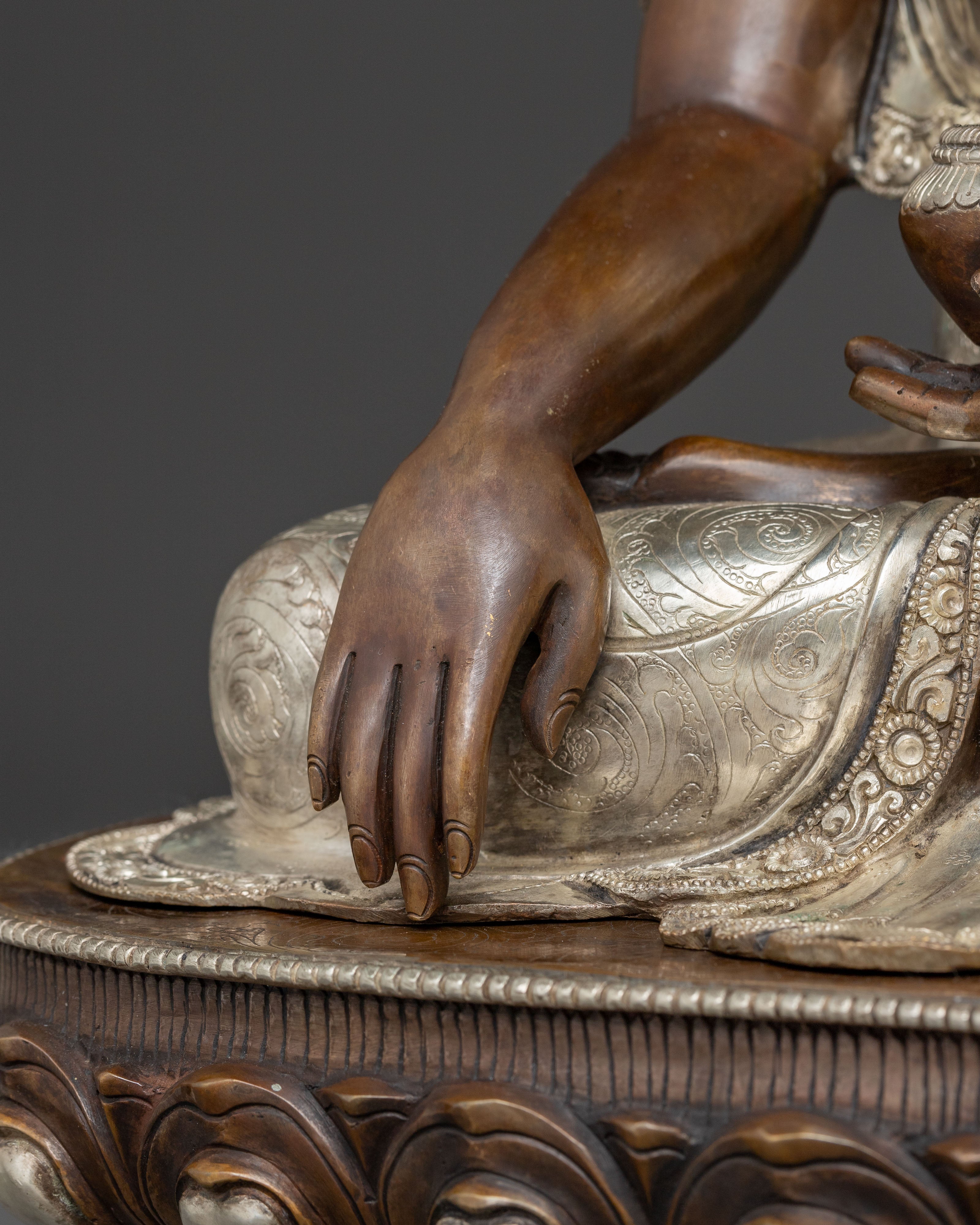 Silver-Plated Shakyamuni Buddha Copper Statue | A Sacred Vision of Enlightenment