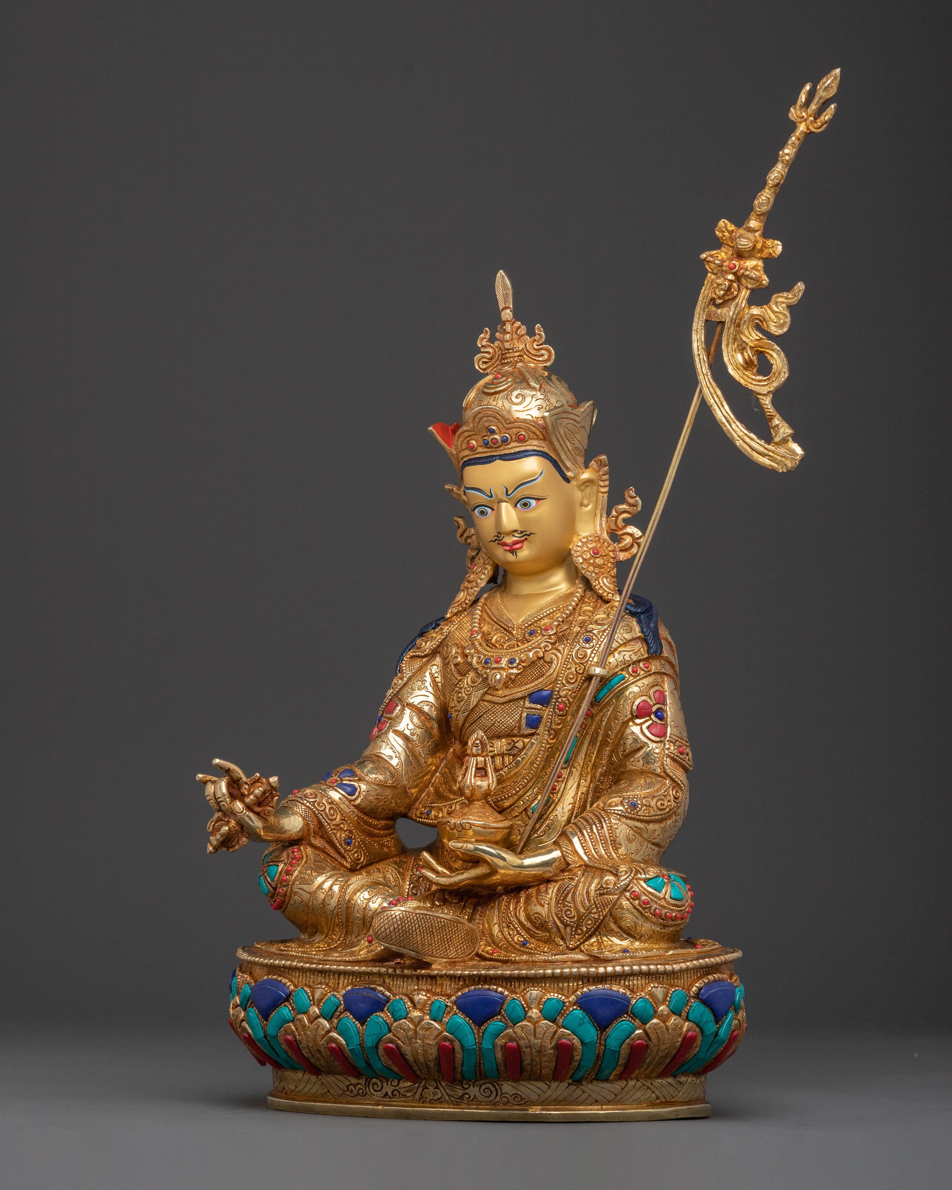 Exquisite 24K Gold Gilded Guru Rinpoche Statue