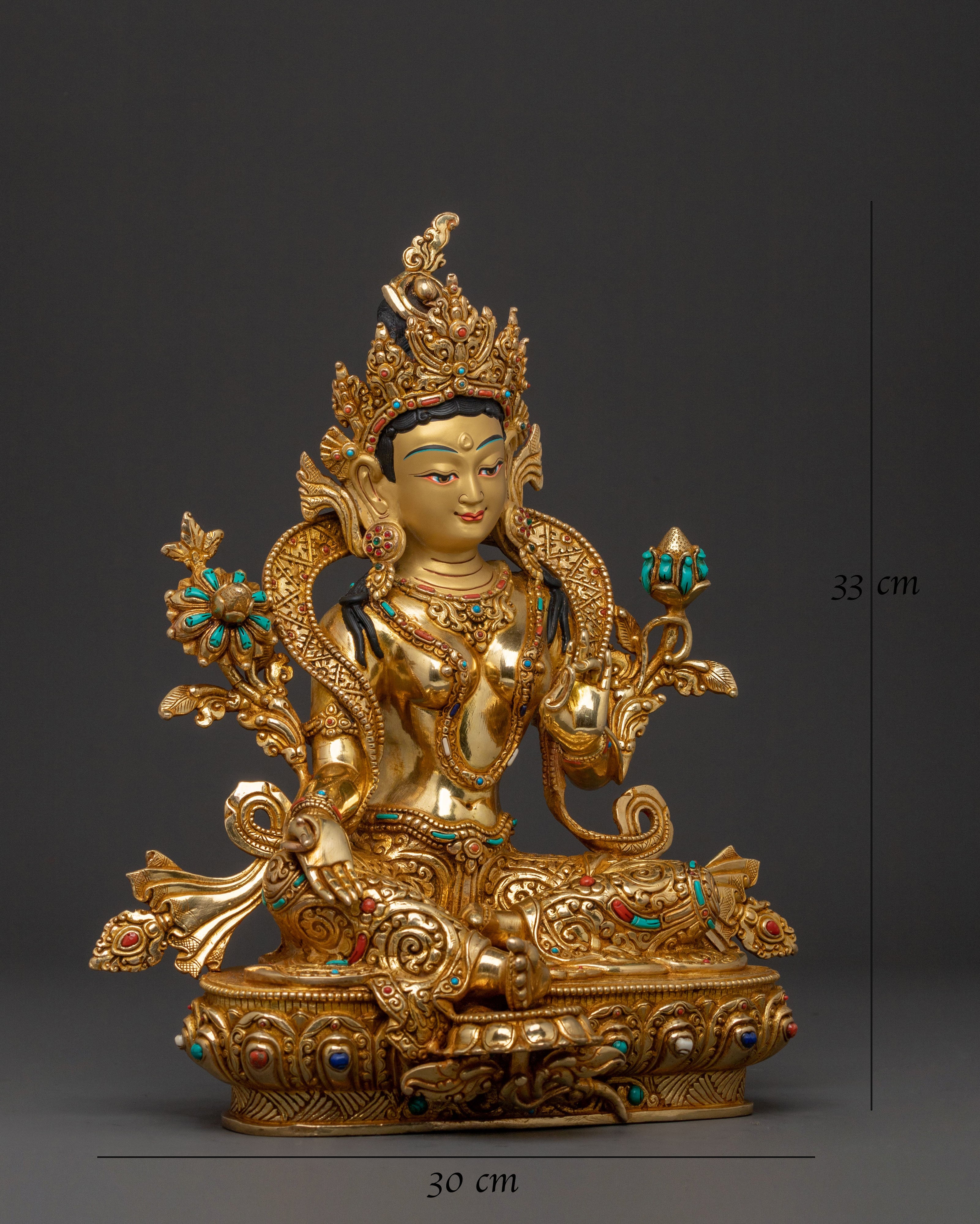 Green Tara Statue for Rituals | 24K Gold Gilded Icon