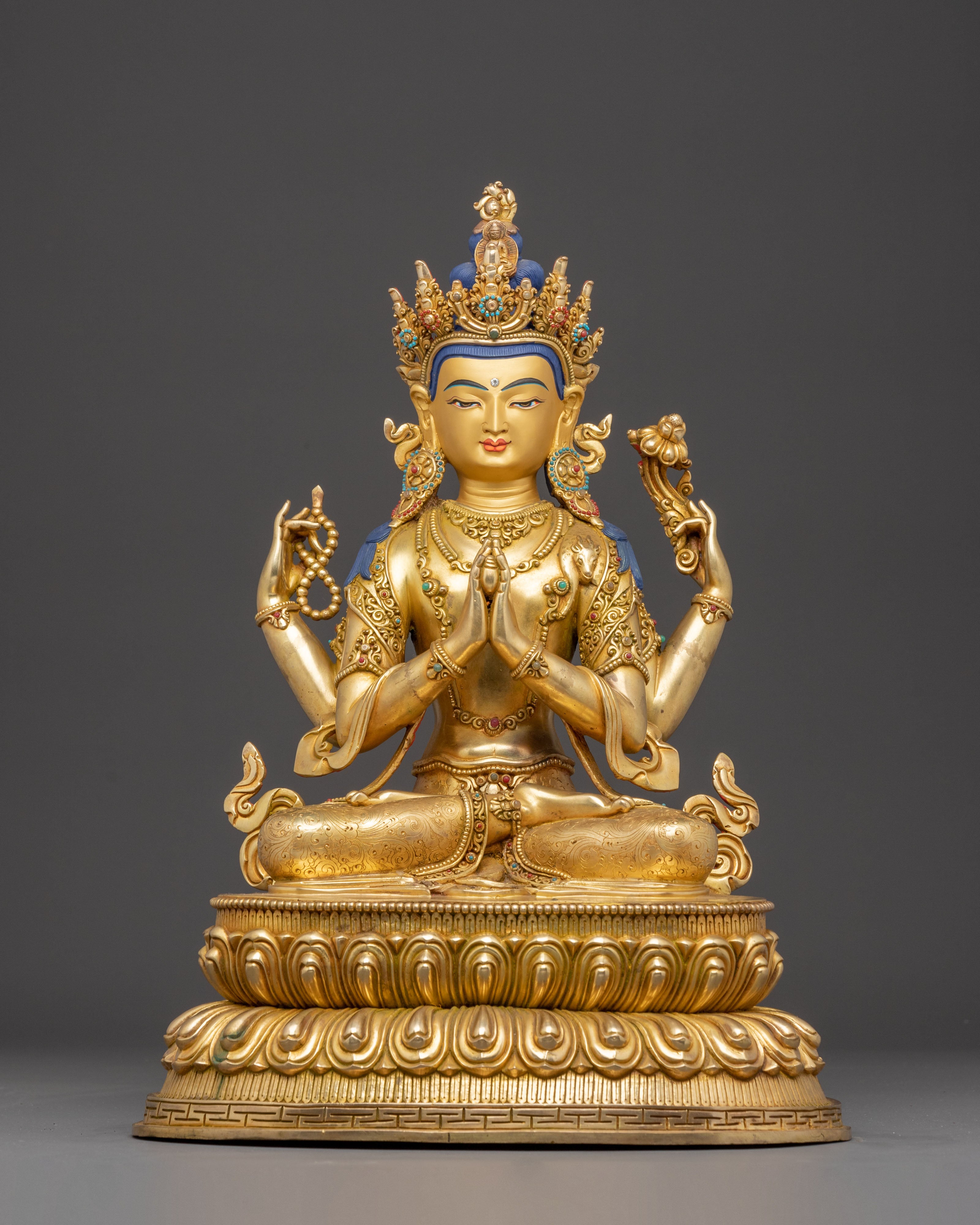 Himalayan Handcrafted Sculpture of Bodhisattva Chenrezig 
