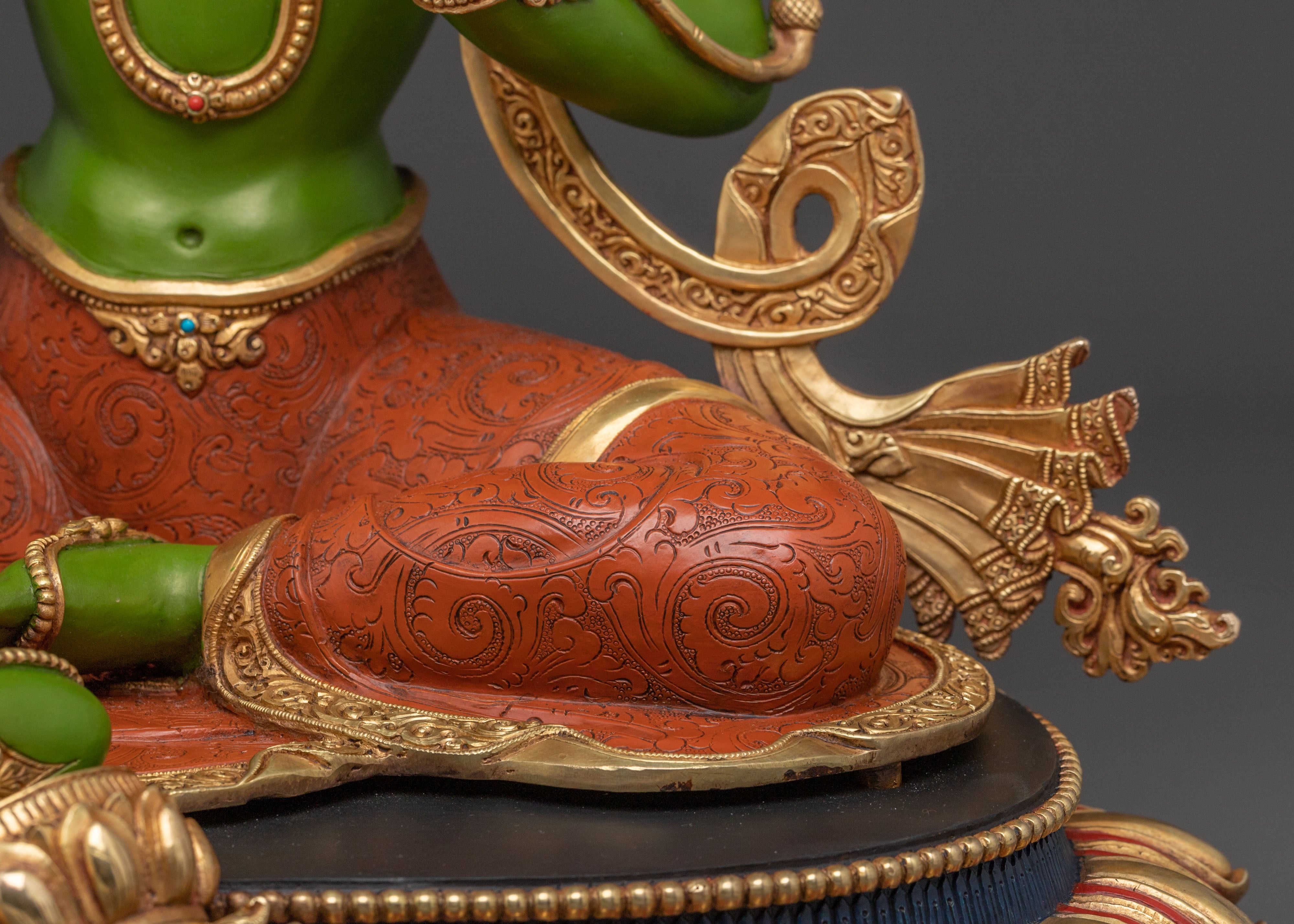 19 Inch Green Tara Statue: Gold Electroplated