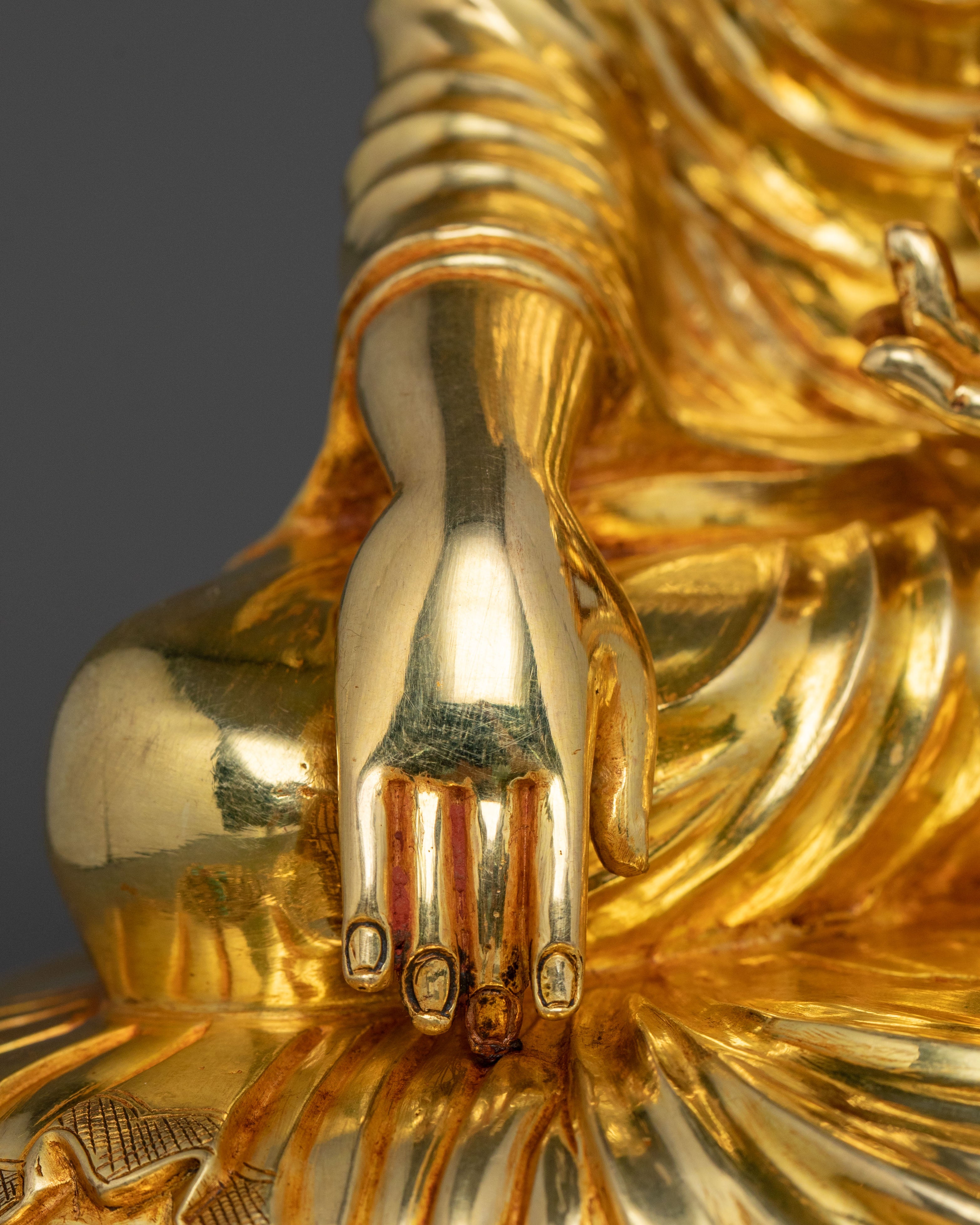 Shakyamuni Buddha On Throne | 24K Gold Glided