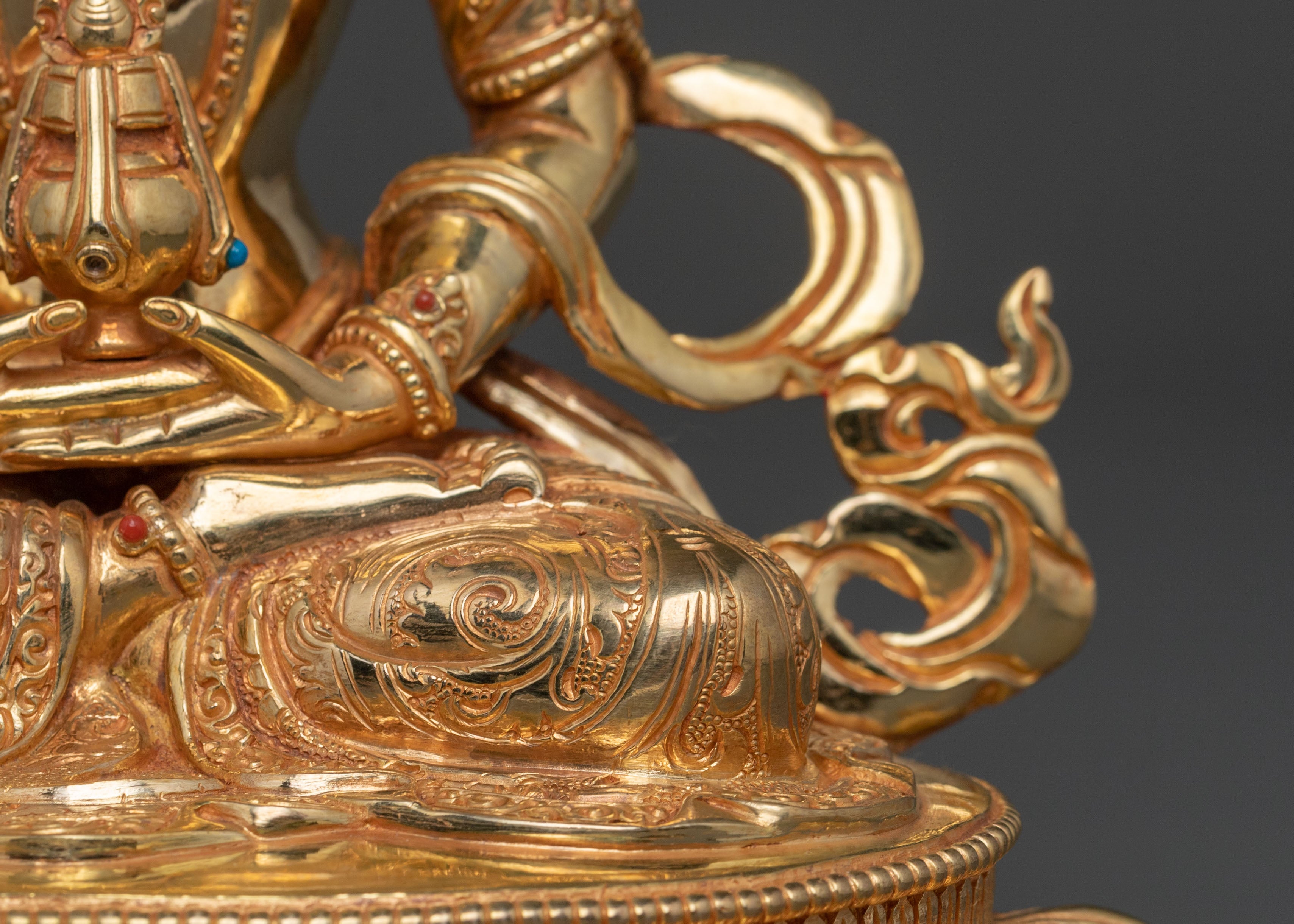 Red Buddha Amitayus Statue | Handcrafted 24K Gold Gilded