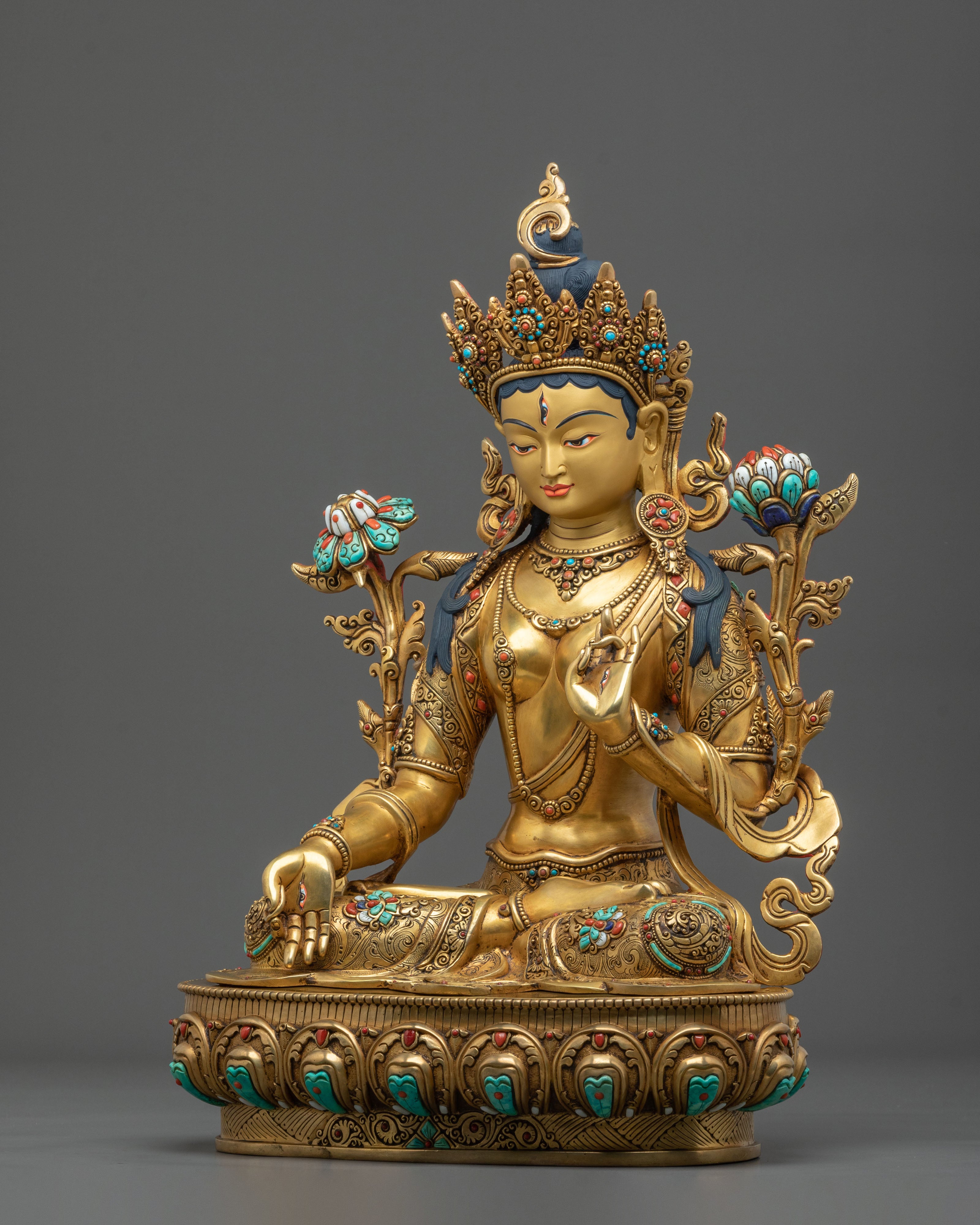 Seven Eyed Deity White Tara Sculpture | Symbol of Healing and Longevity