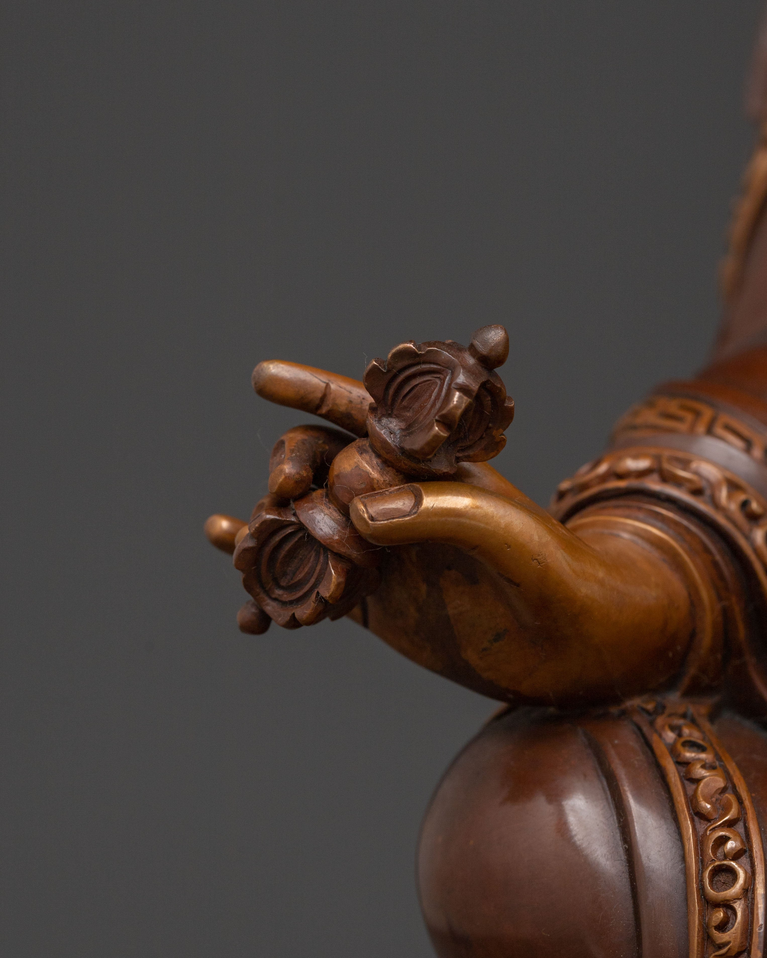Guru Rinpoche Oxidized Copper Figurine: Buddhist Altar Decor