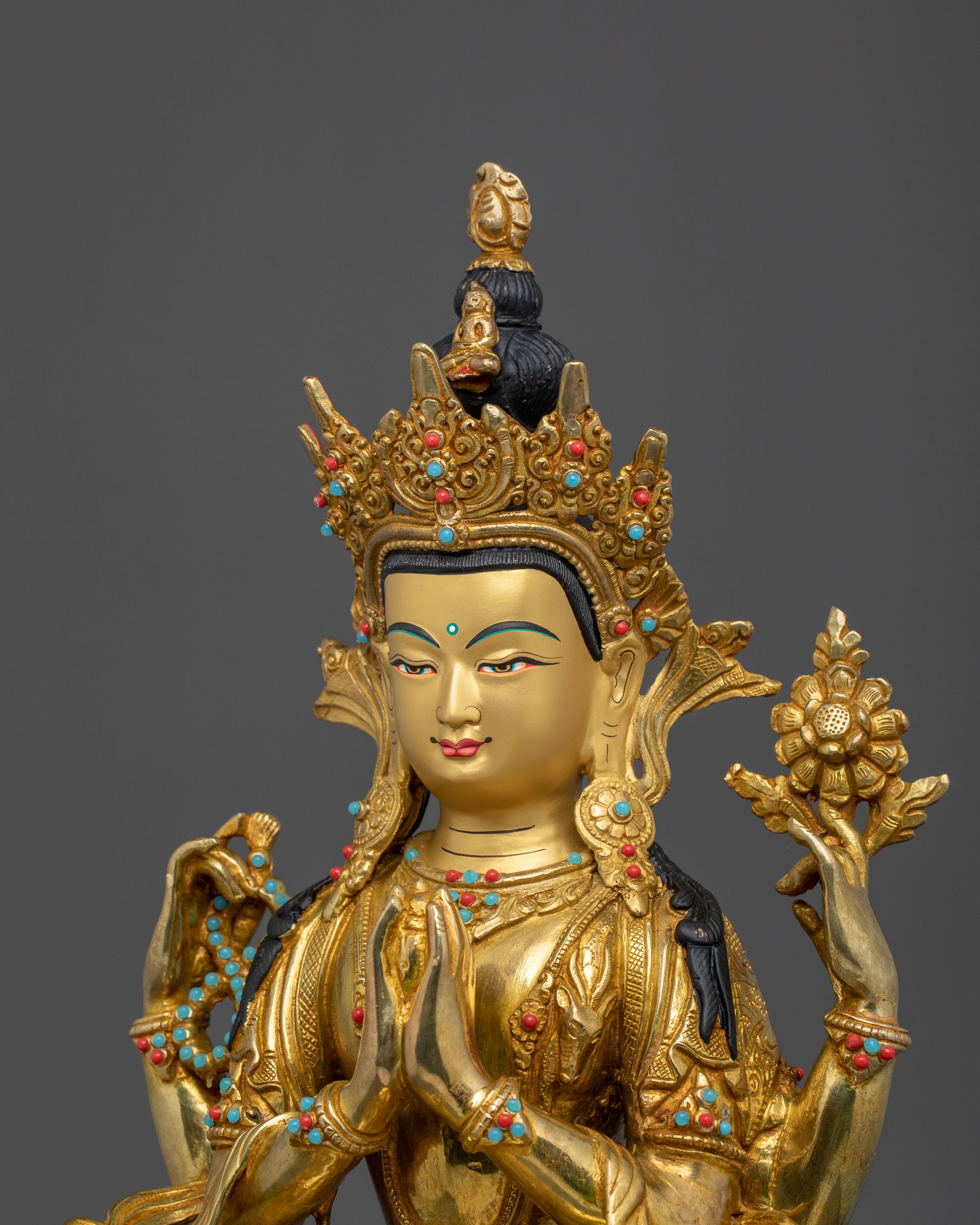 Tibetan Deity: Chenrezig Sculpture | Altar Decor