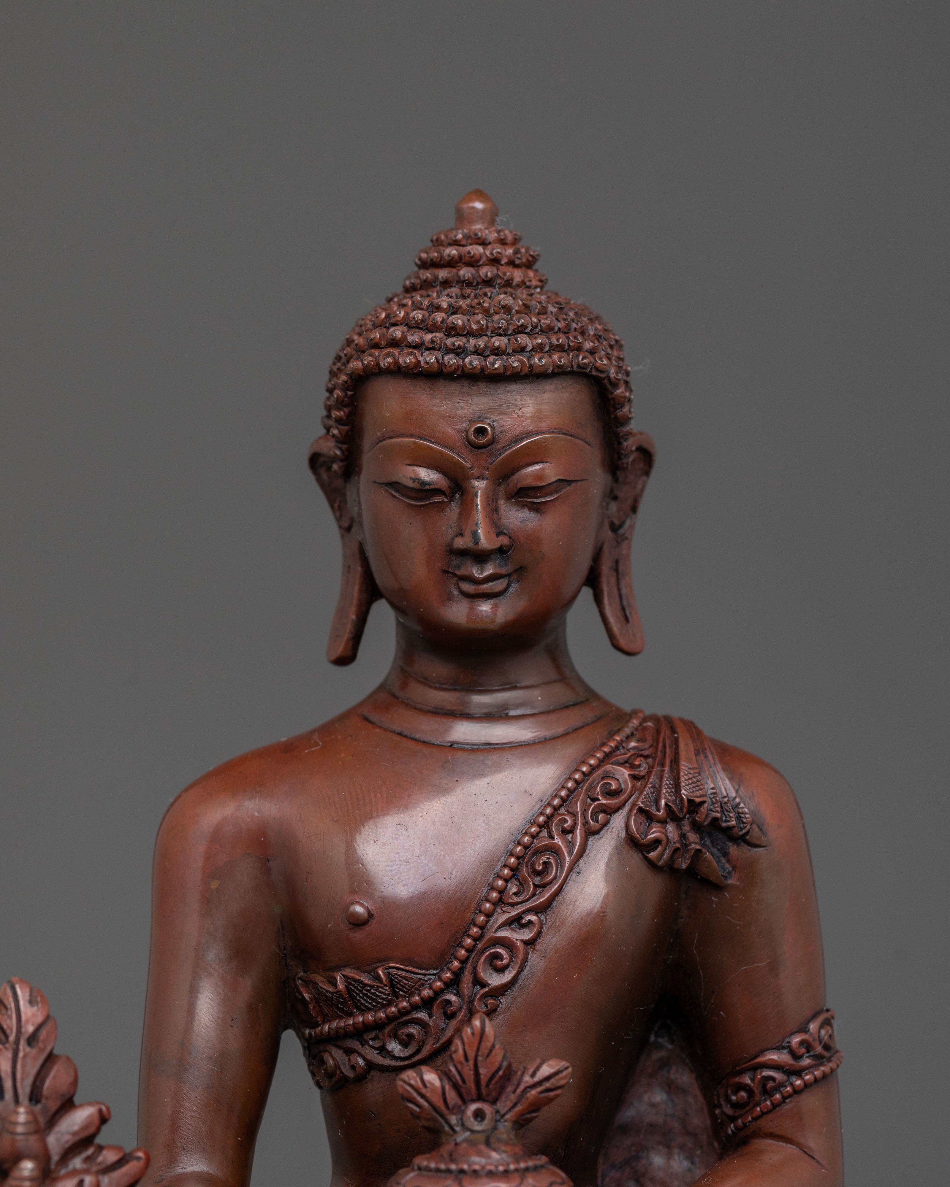 Medicine Buddha Figurine of Spiritual Healing | Oxidized Copper Art