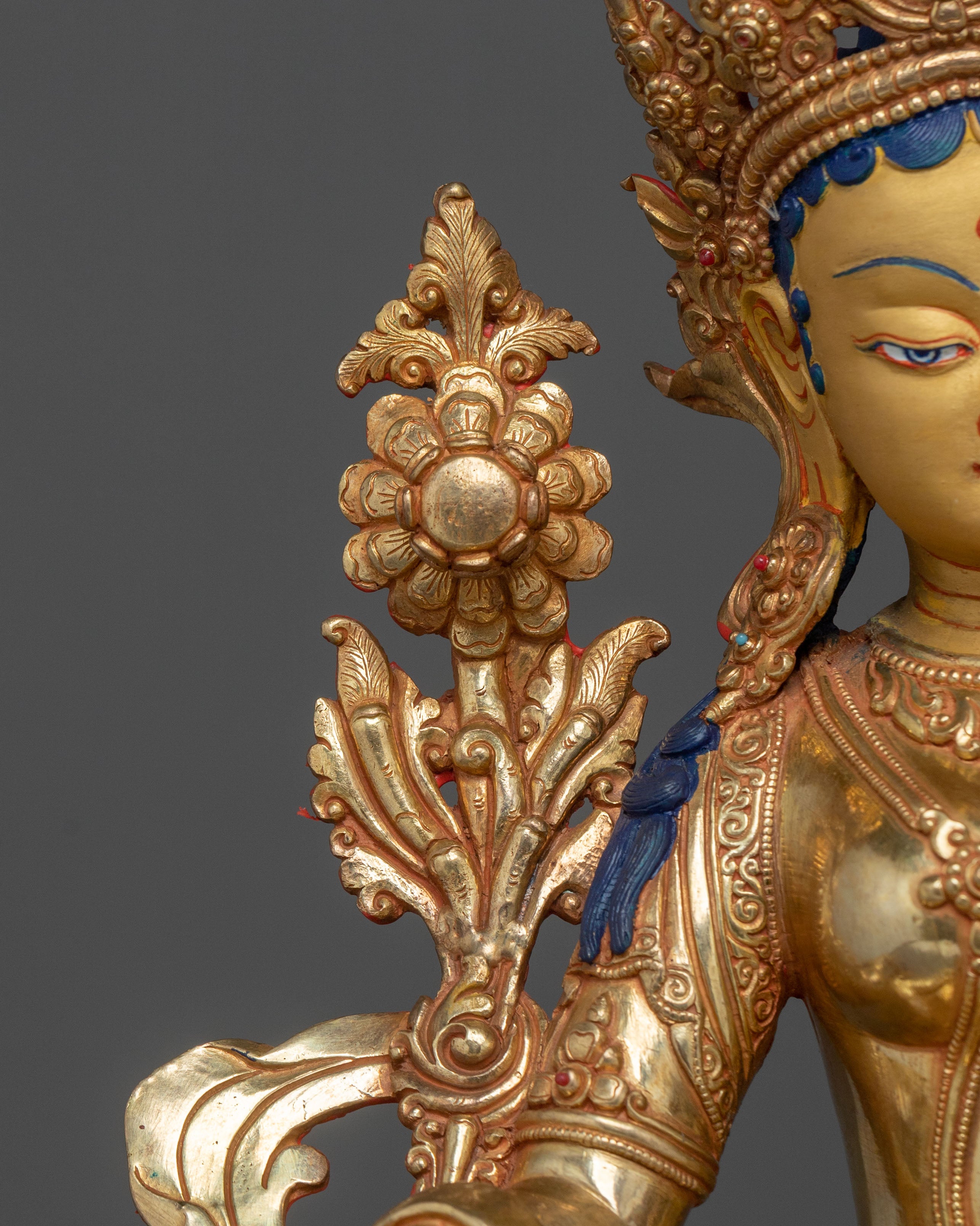 Twenty One Tara Sculpture | 24K Gold Gilded & Gemstone Inlaid