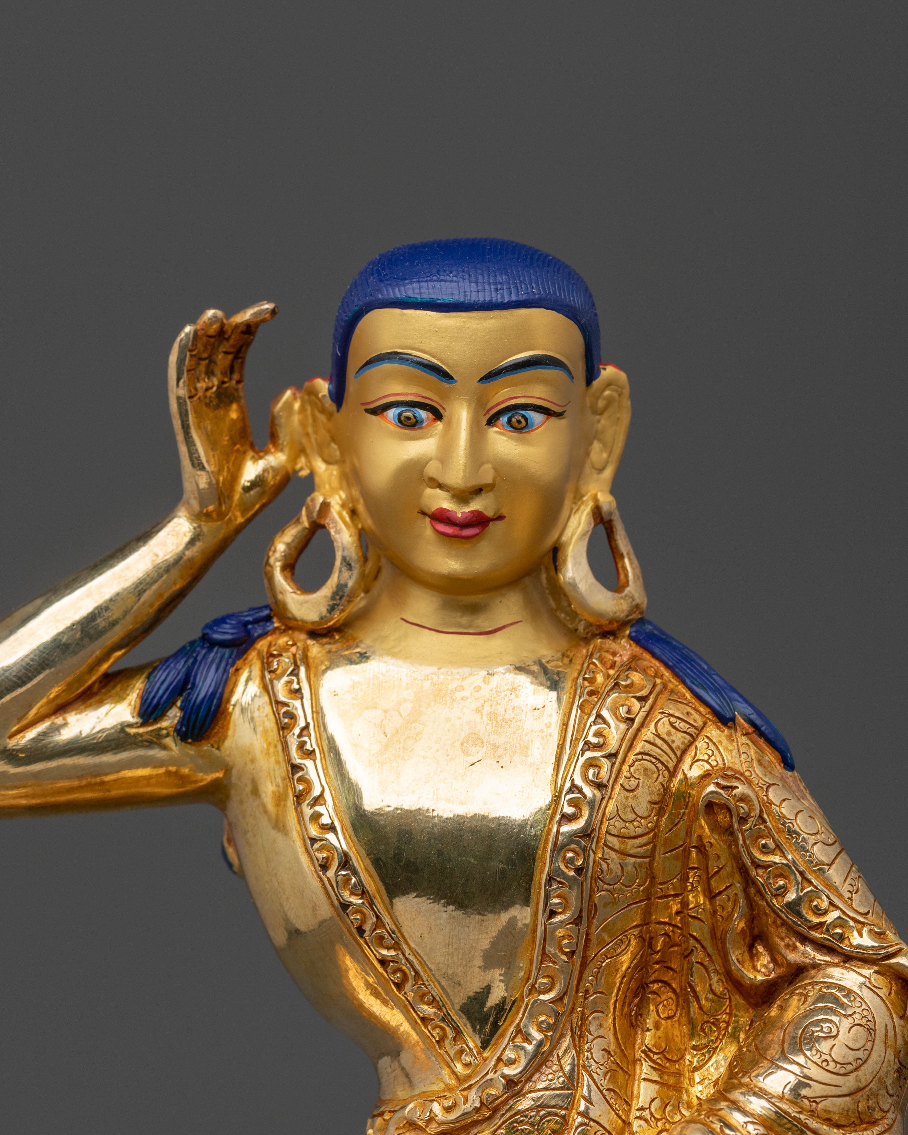 Milarepa Sacred Buddhist Figurine in 24K Gold Gilt