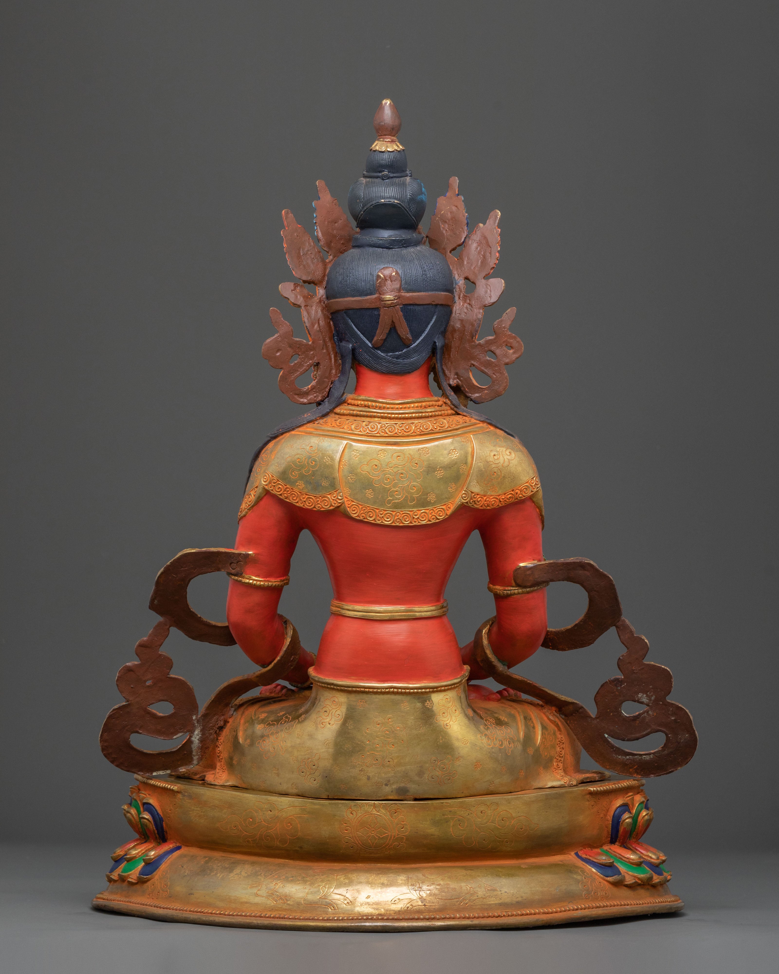 Amitayus Statue Tsepakme: 24K Gold Gilded Copper