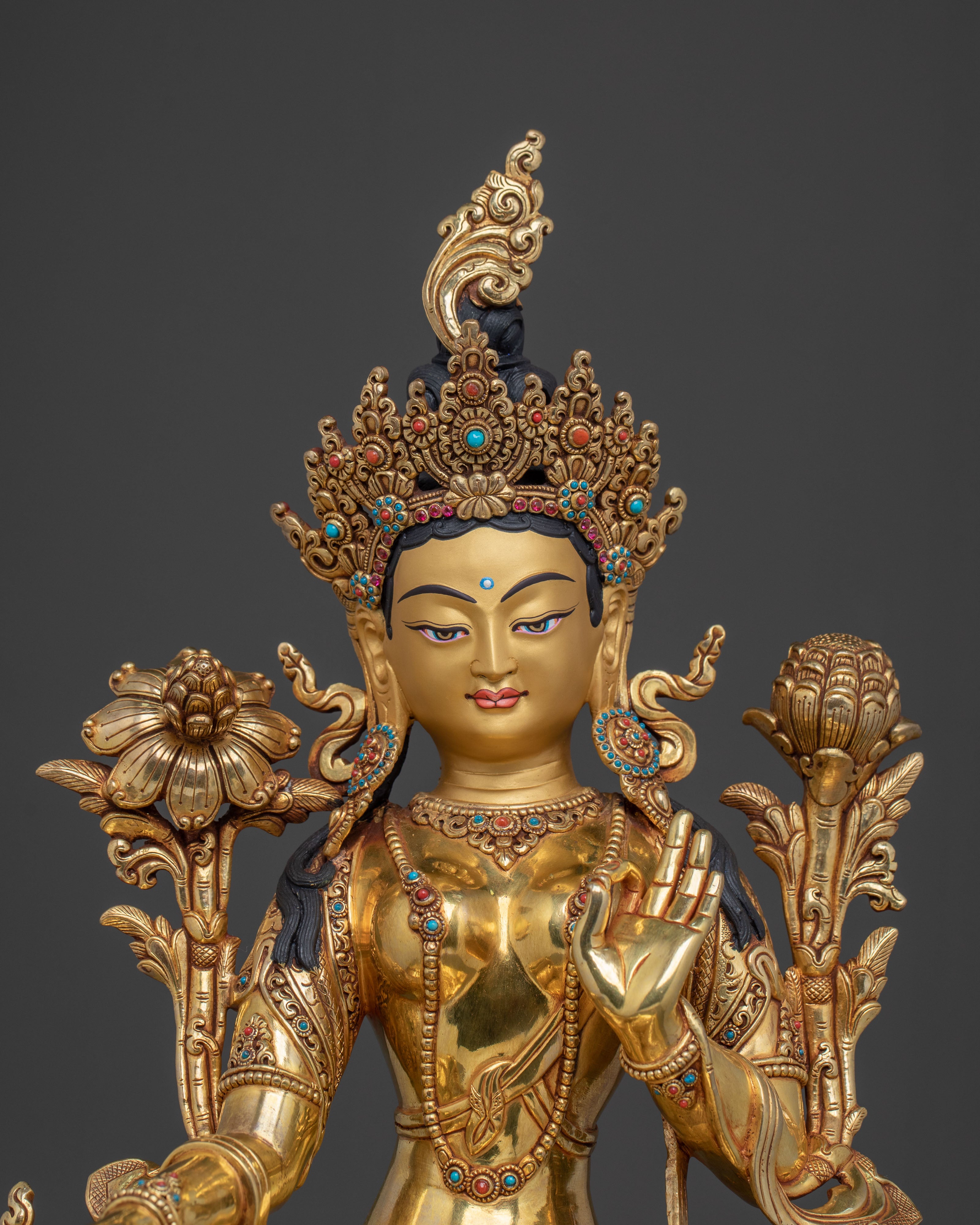 Green Tara Statue | 24K Gold Gilded Figurine