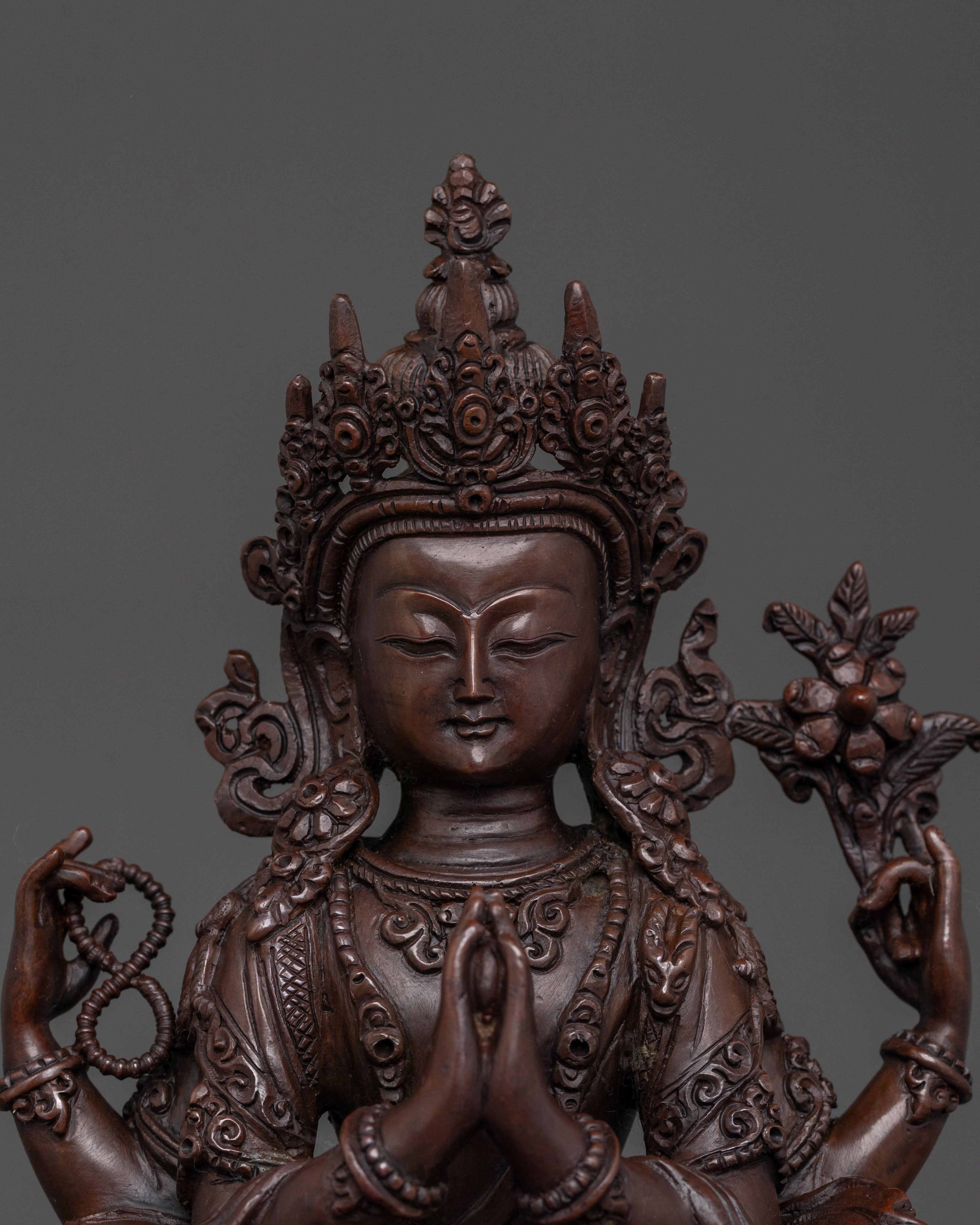 Compassion Buddha Chenrezig Statue | Oxidized Copper Statue