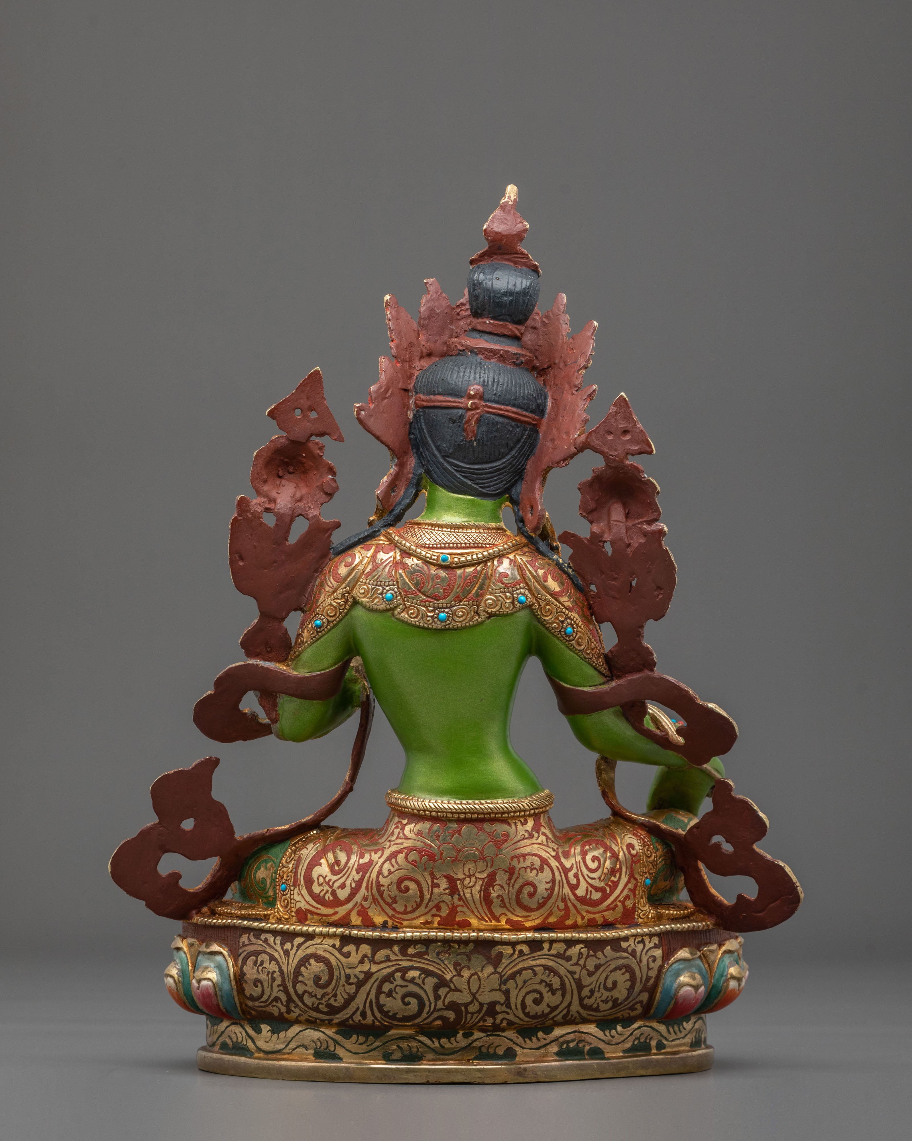 Traditional Green Tara Golden Statue | Tibetan Buddhist Compassion Deity