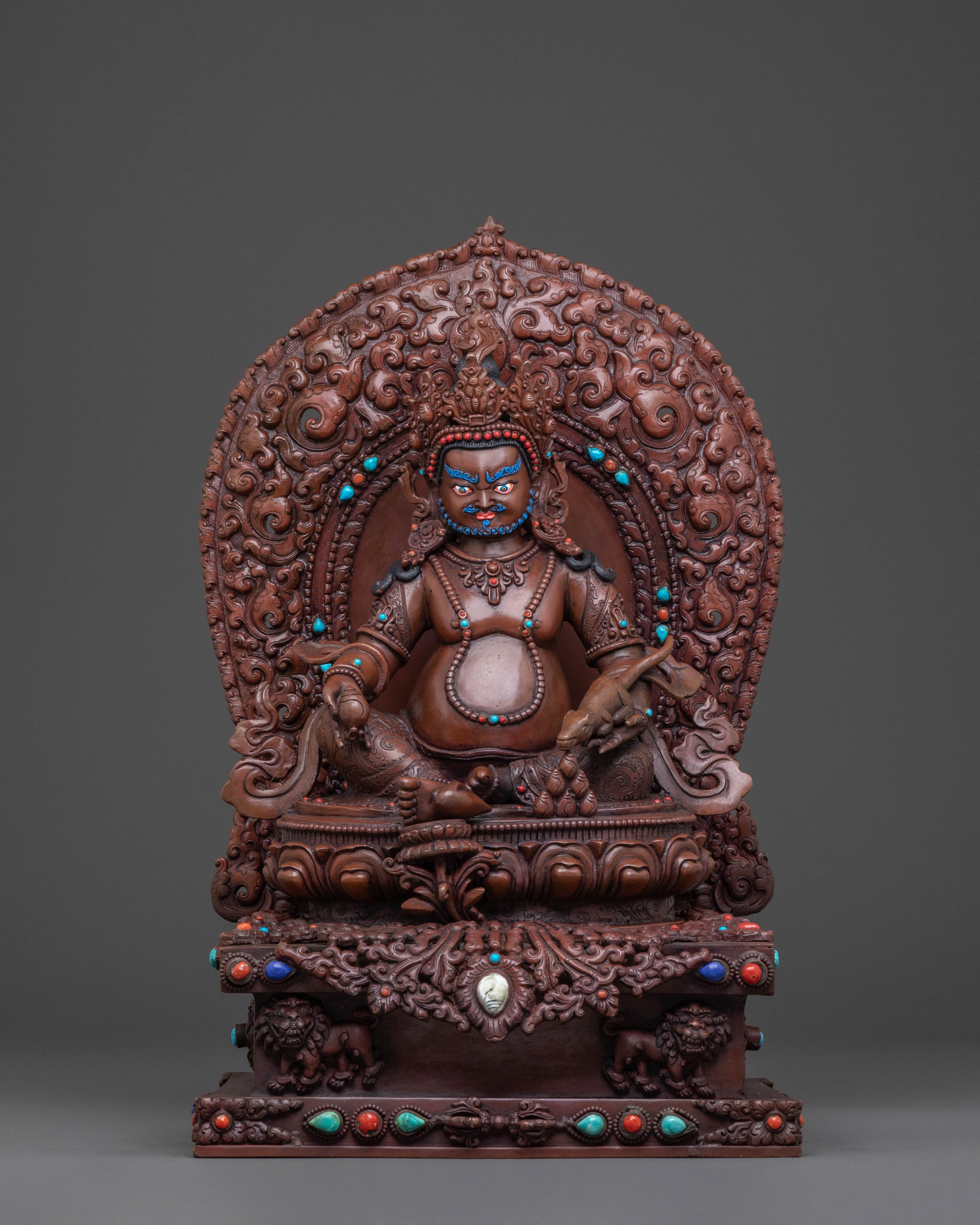 Oxidized Copper Dzambhala Statue with Throne