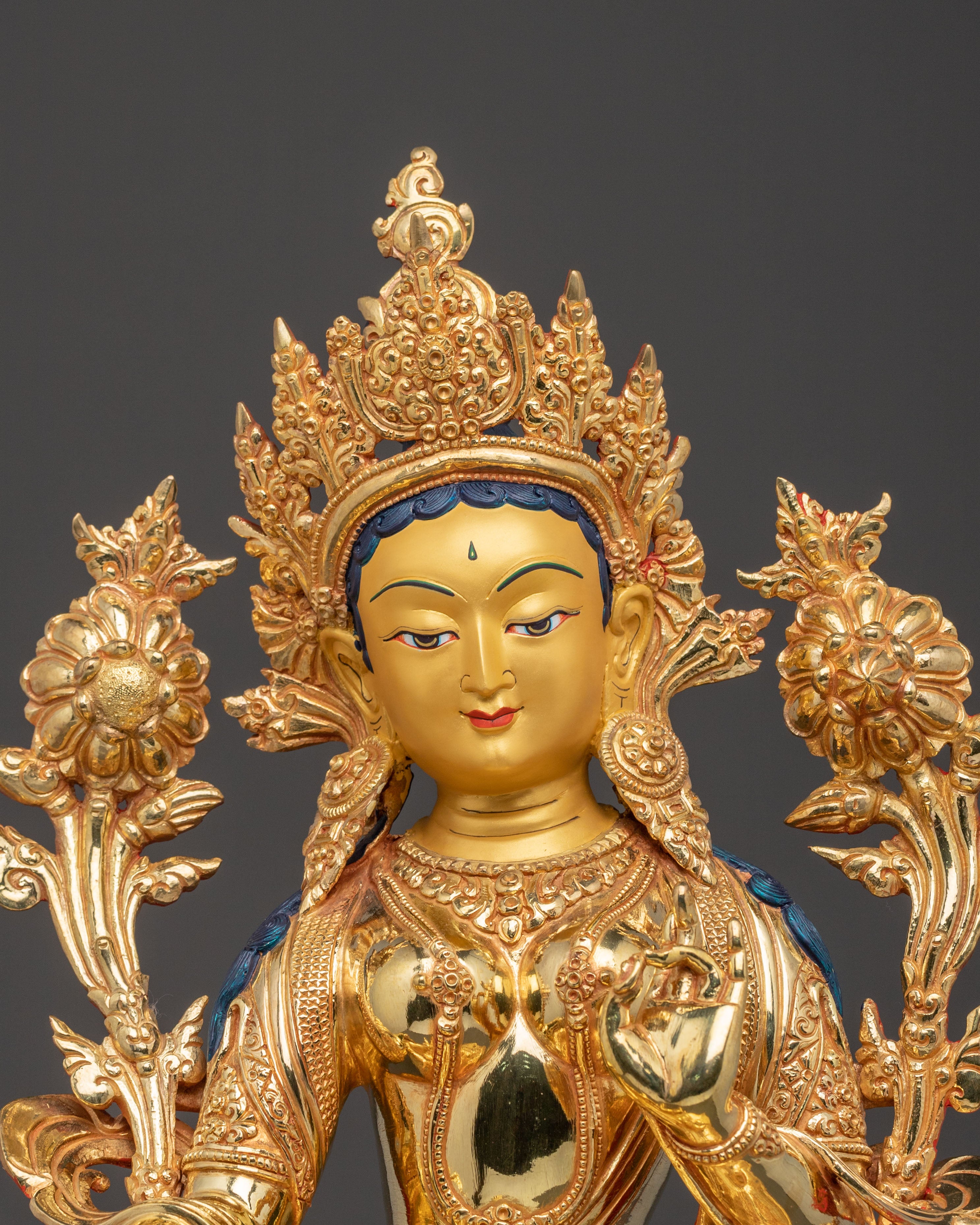 Tibetan Green Tara Blessing Statue — Gilded Copper Masterpiece