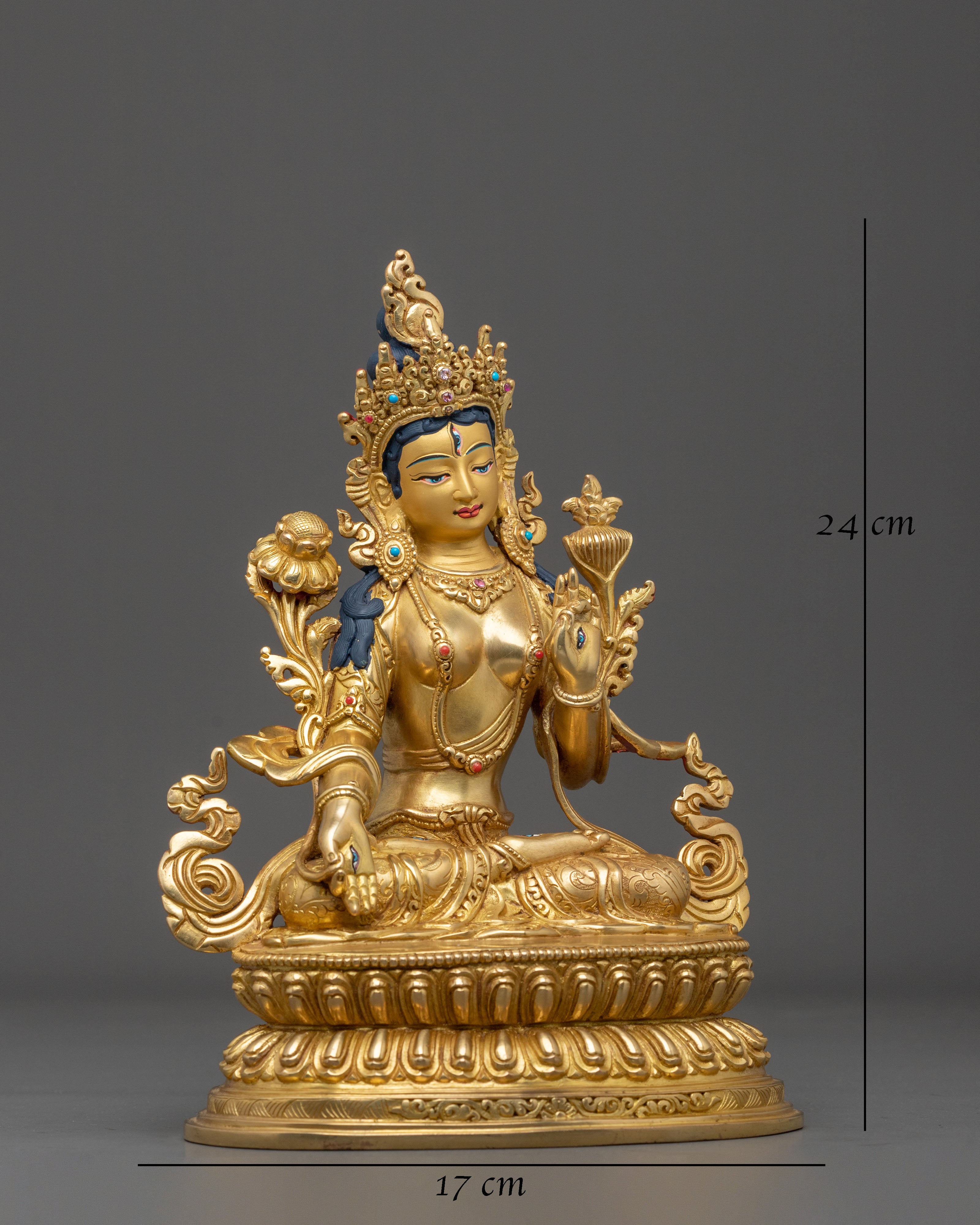 Tibetan Goddess | White Tara Sculpture Gilded in 24K Gold