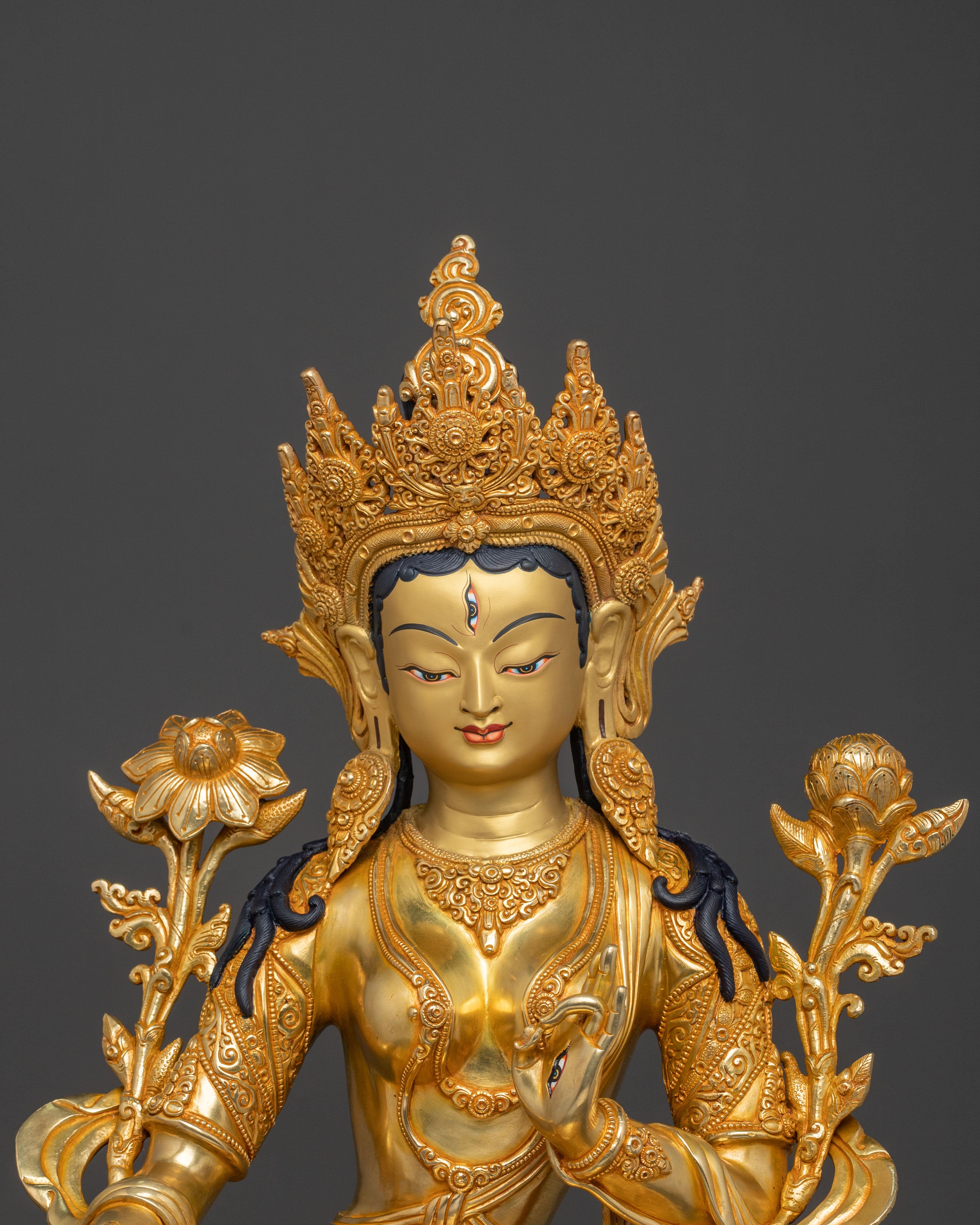 White Tara Figure | 24K Gold Gilded Statue