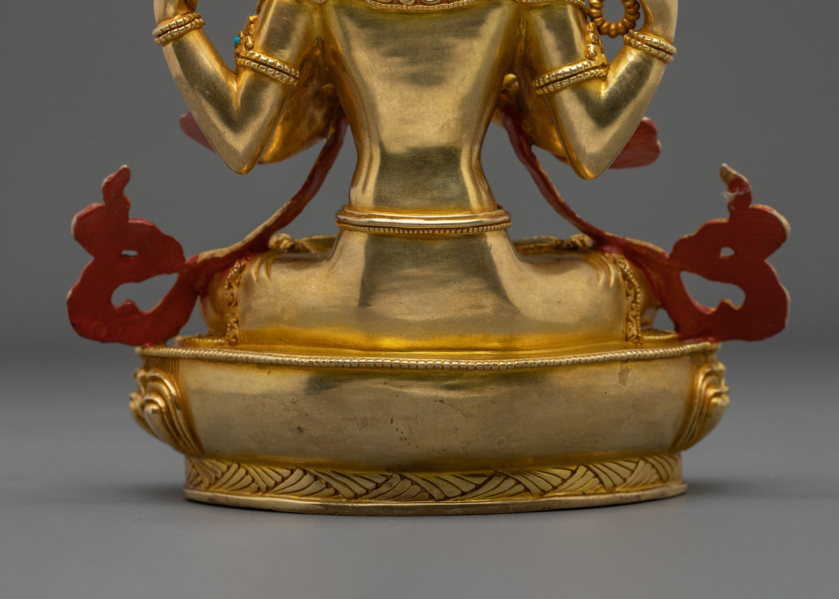 Hand Carved Four Armed Chenrezig Spiritual Sculpture