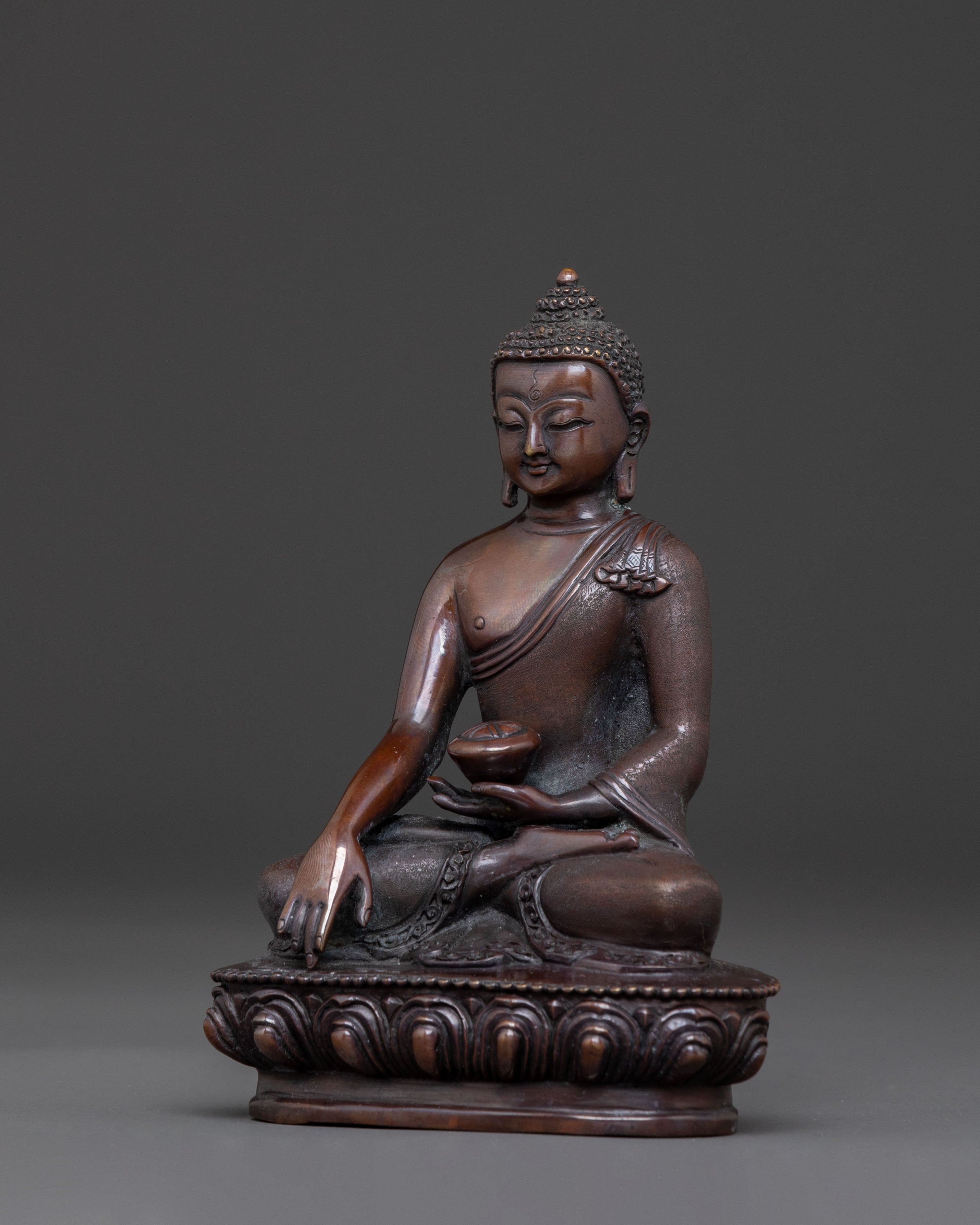 Copper Shakyamuni Buddha Dharma Statue - Oxidized Finish