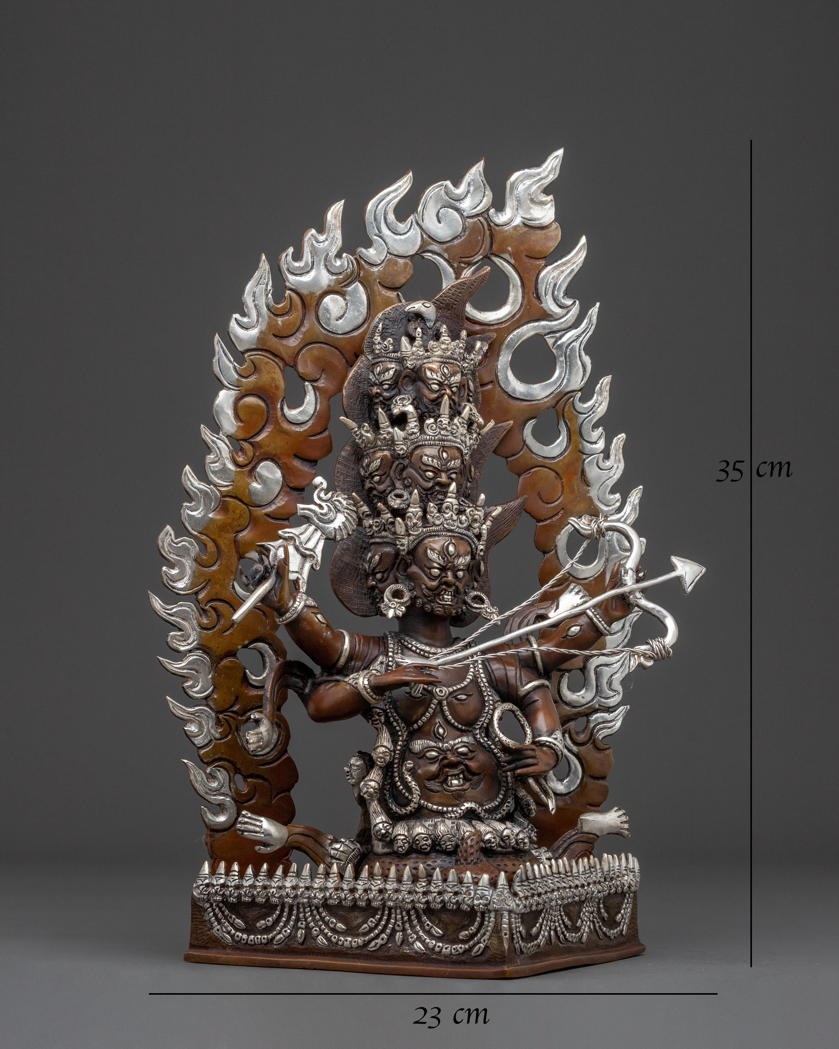 Three Nyingma Protectors Blessing Statue - Oxidized Silver Plated Statue