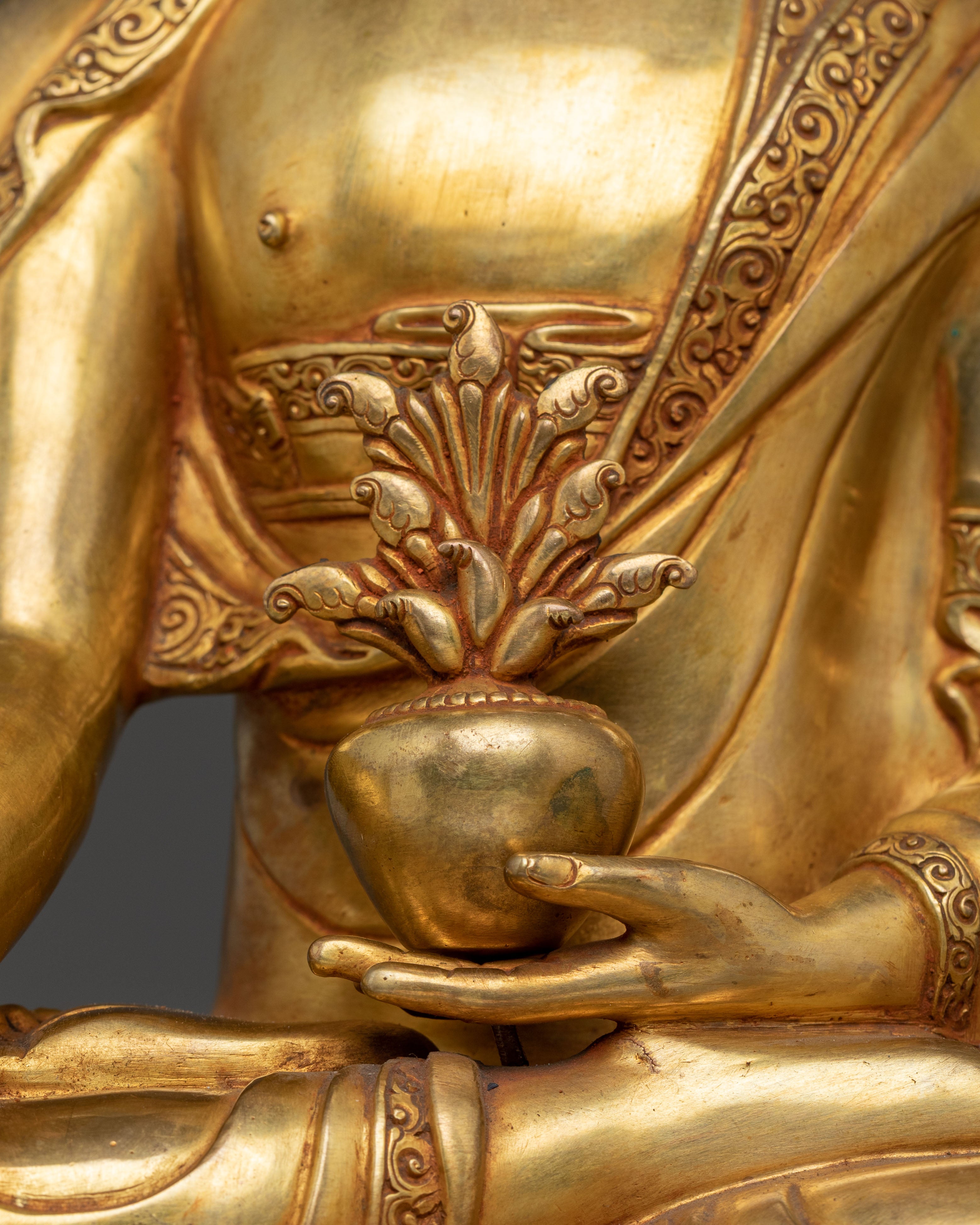 Medicine Buddha: Handcrafted 24K Golden Gilded Statue