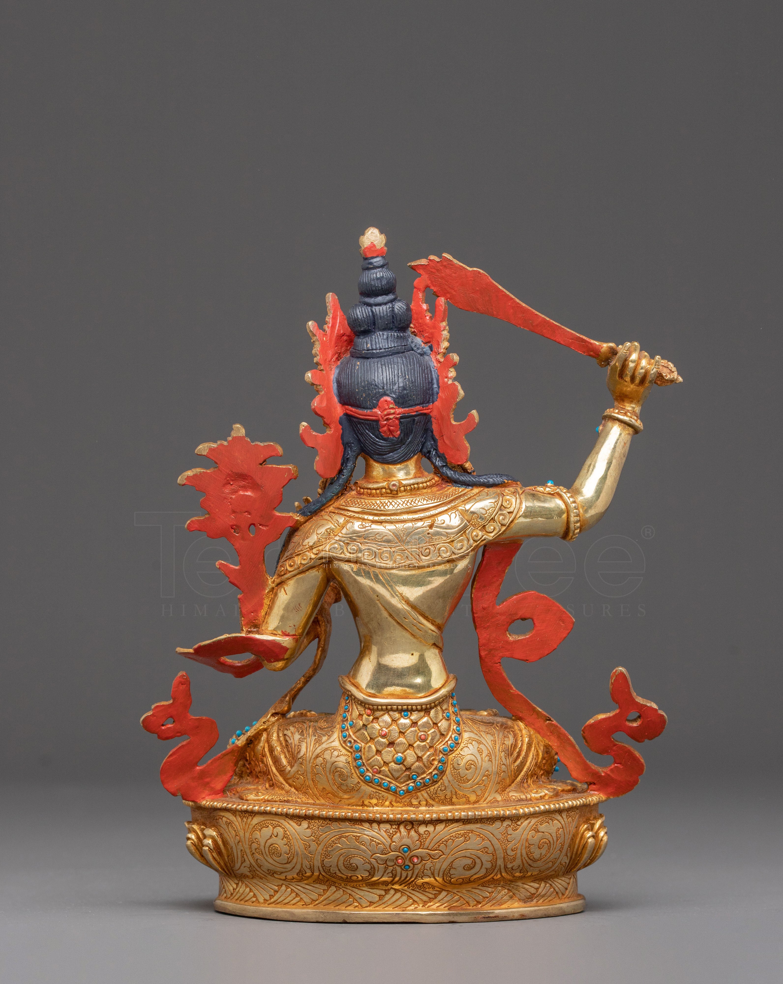 Manjushri Handmade Golden Statue | Tibetan Deity of Wisdom
