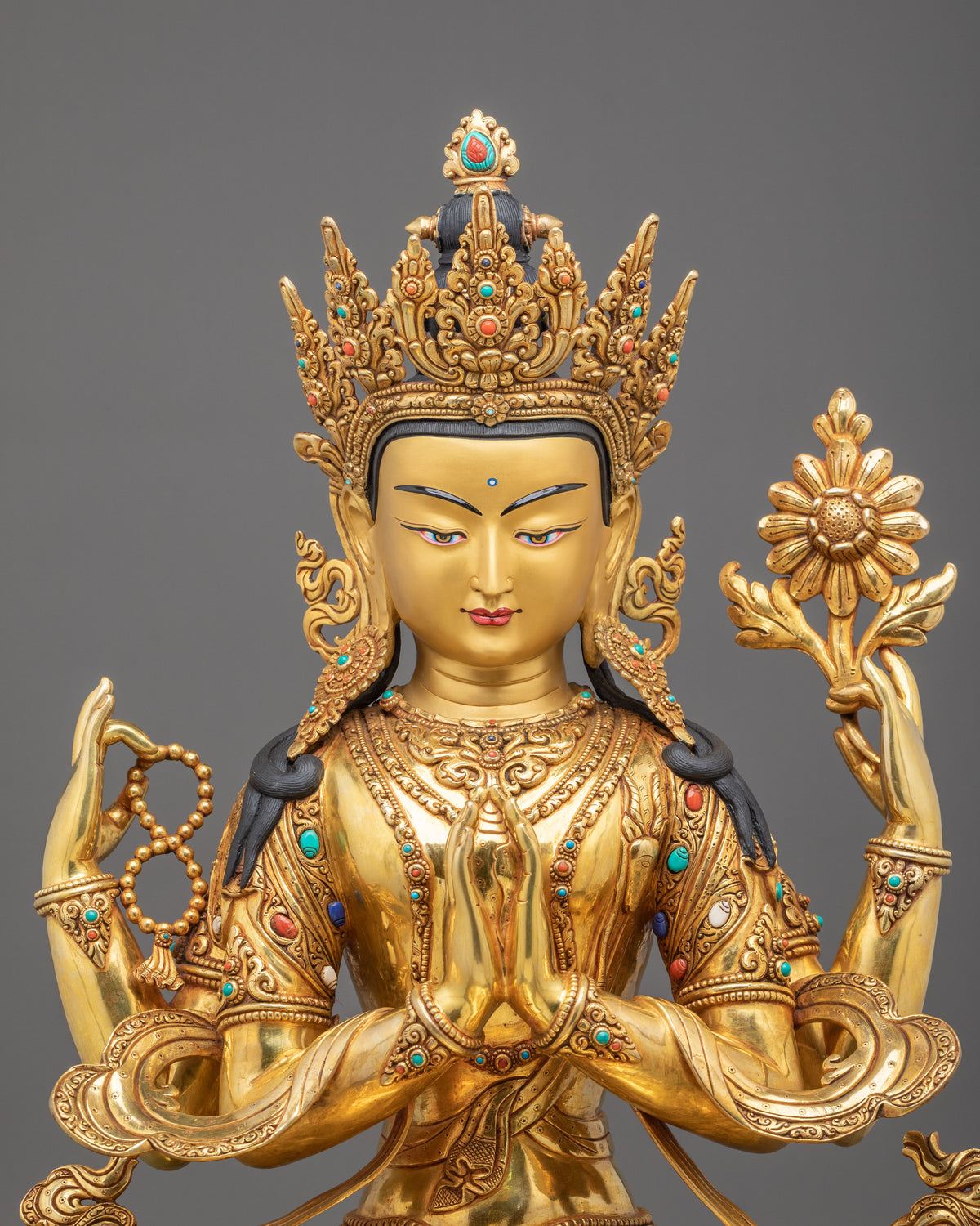 Chenrezig Sculpture | Hand-Carved 24K Gold Gilded Figurine