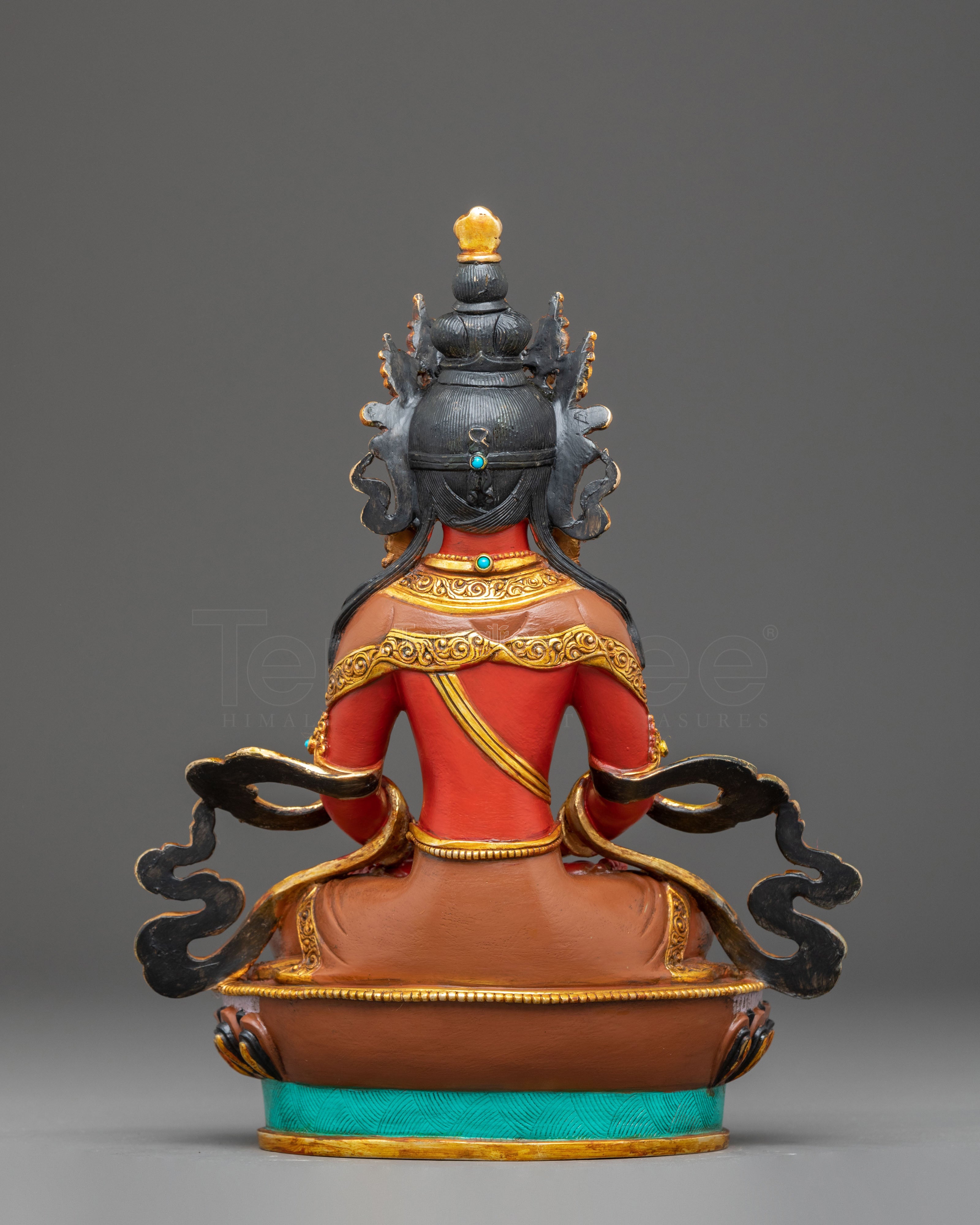 Red Statue of Amitayus | Gold Gilded Copper