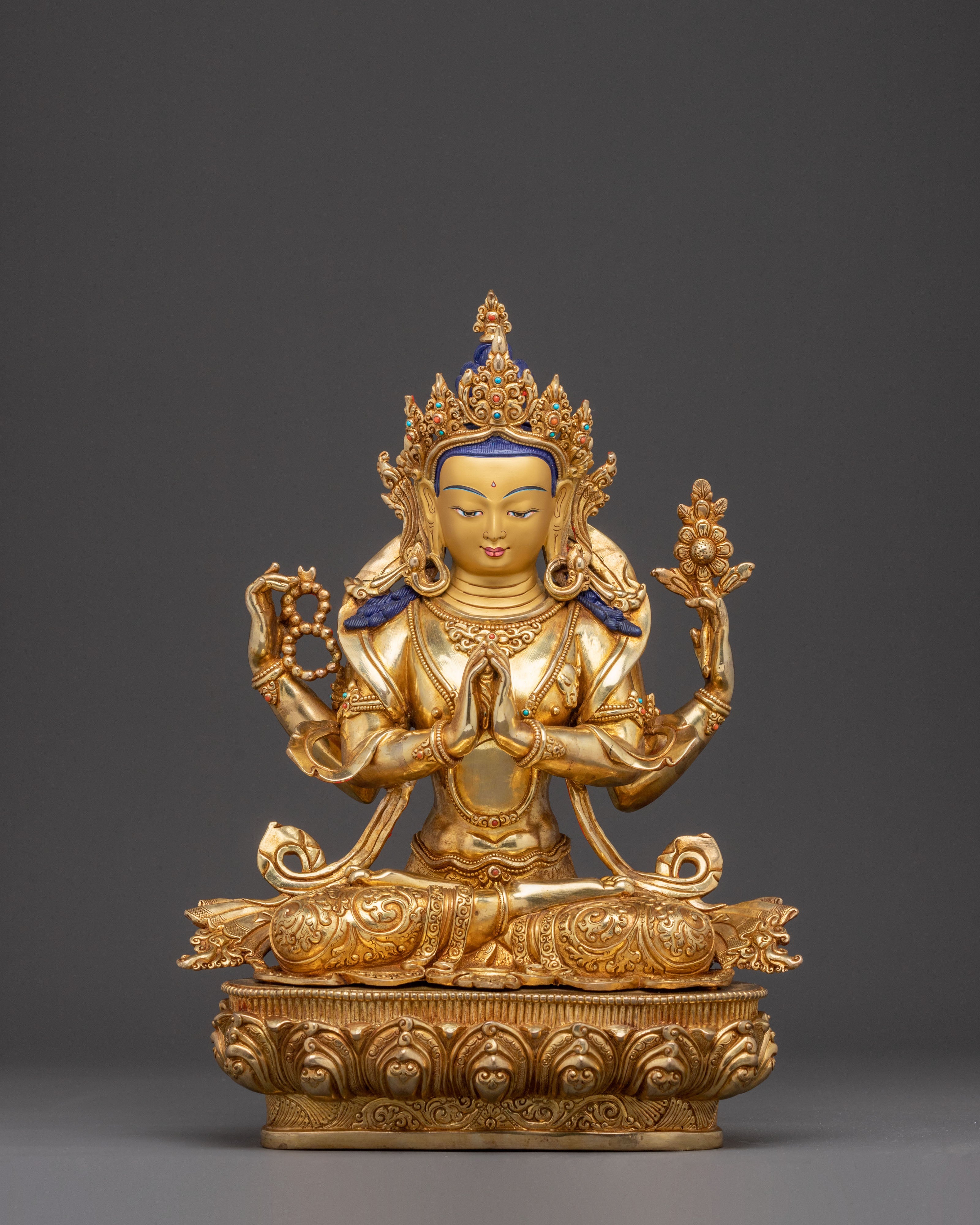 Merciful Chenrezig Bodhisattva Statue - 24K Gold Gilded
