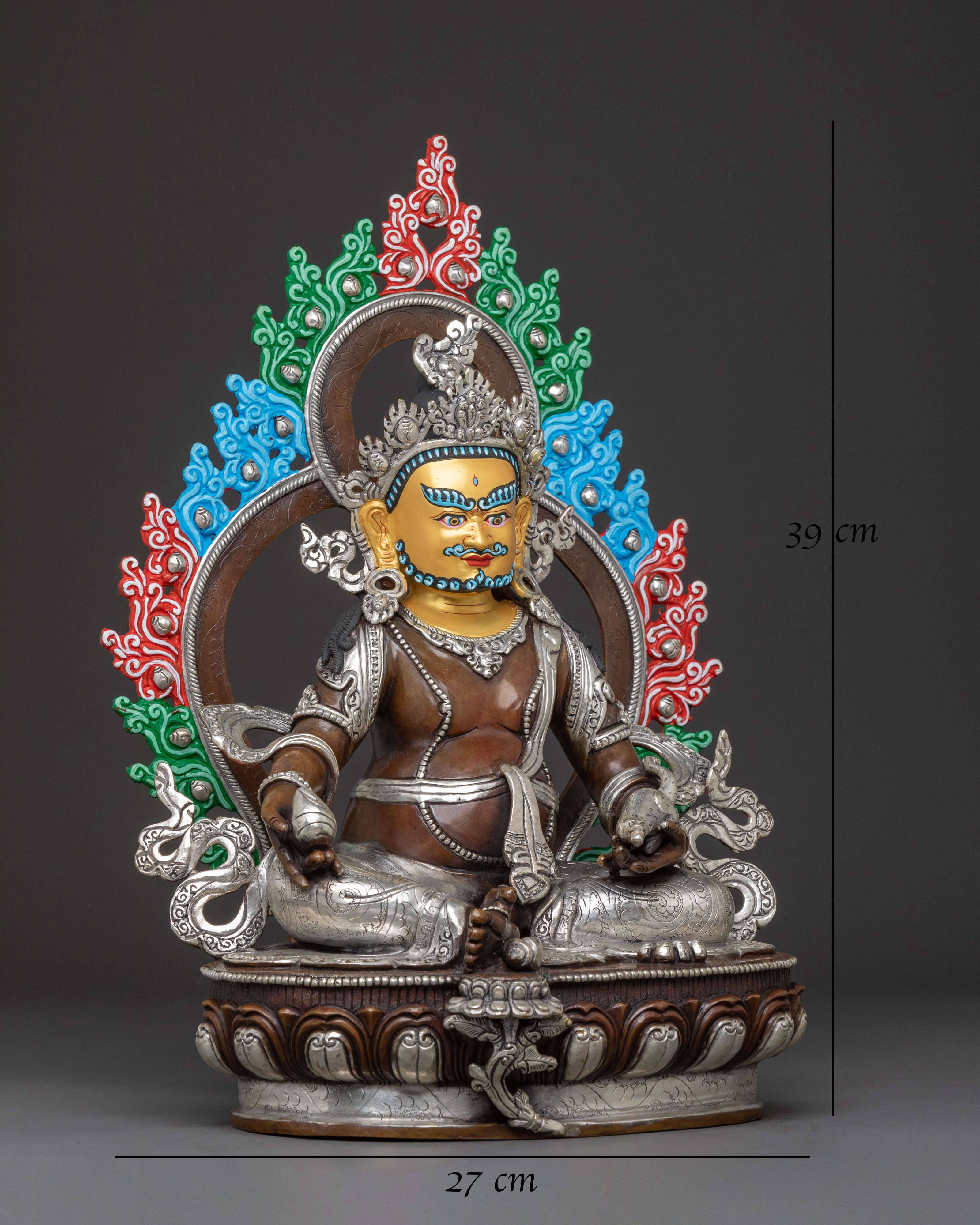 Dzambhala Copper Handcrafted Statue with Silver Accents
