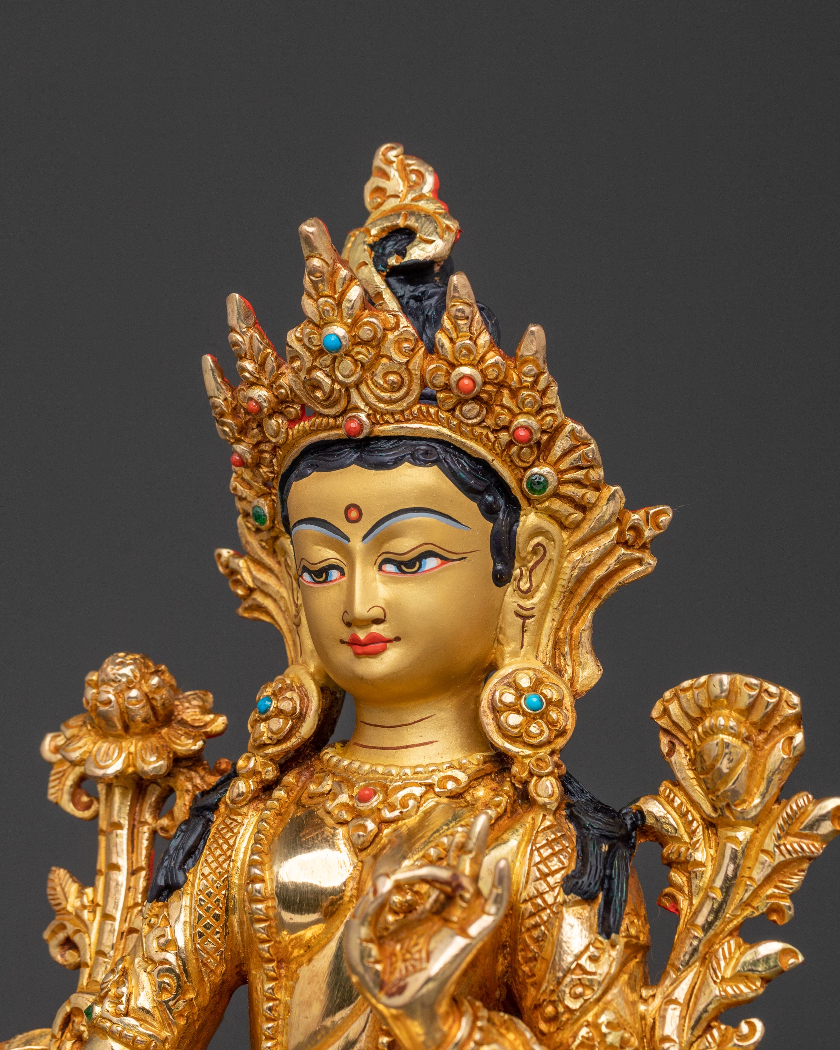 Green Tara Golden Statue: Divine Grace