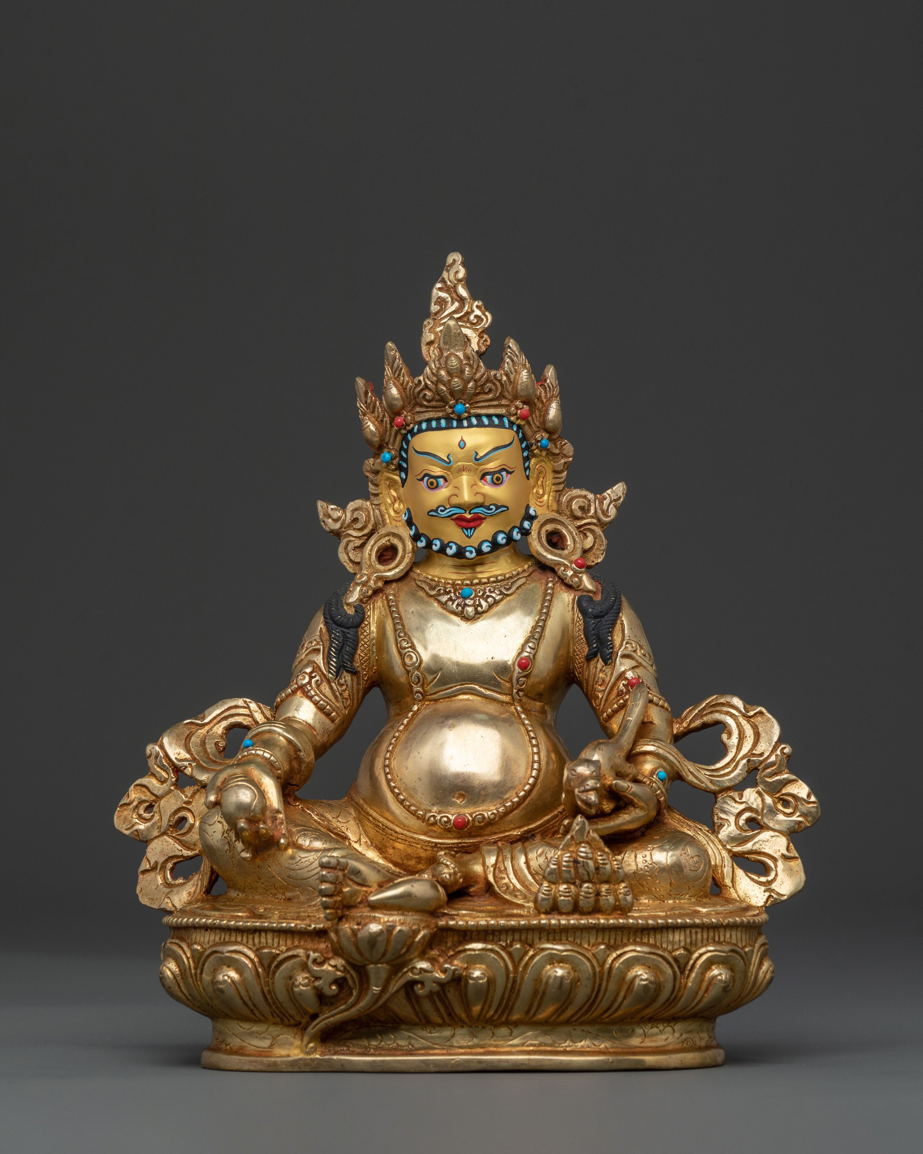 Guardian of Prosperity Dzambhala Statue, Gold Gilded