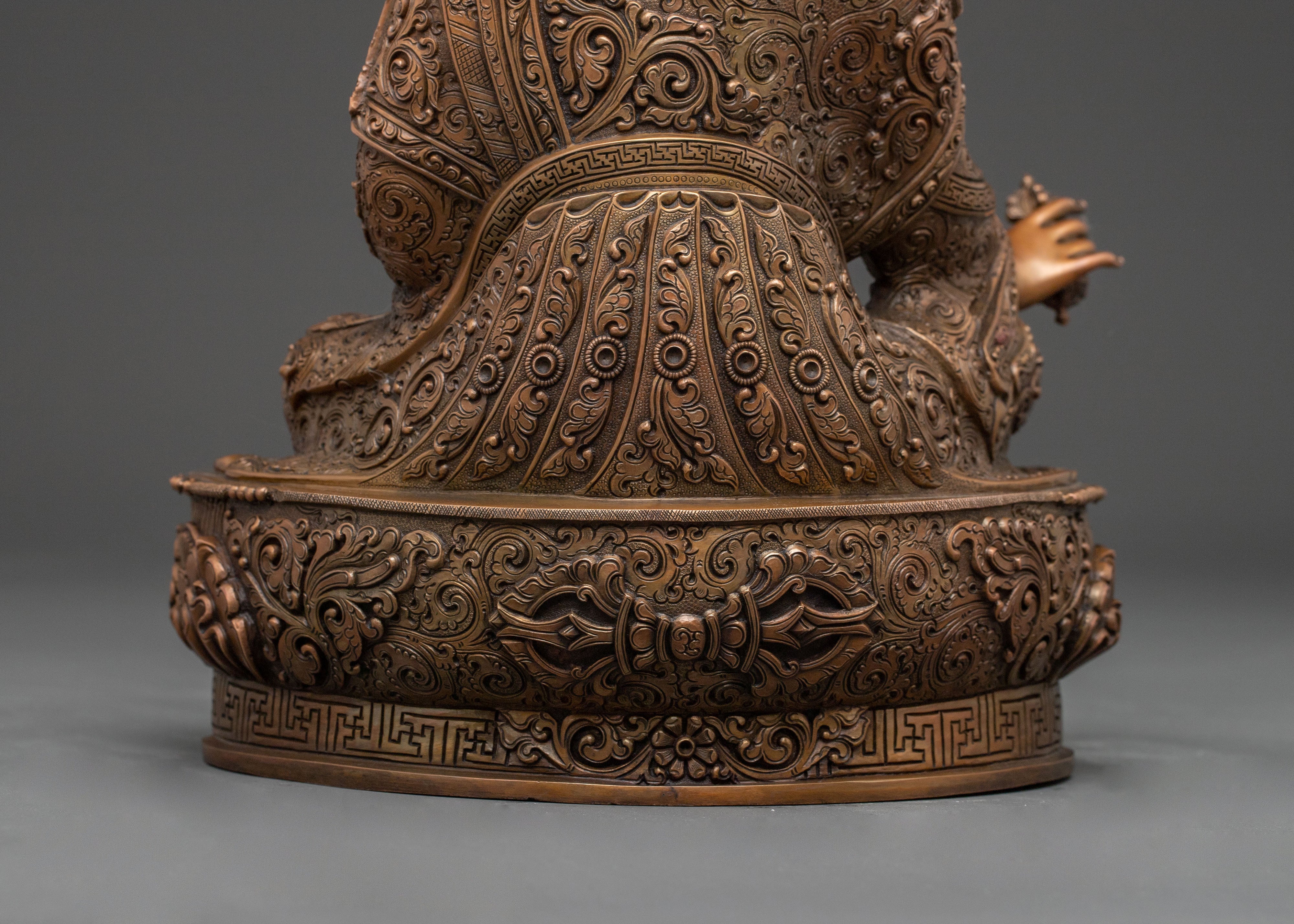 Padmasambhava Lotus Master Statue: Oxidized Copper Serenity