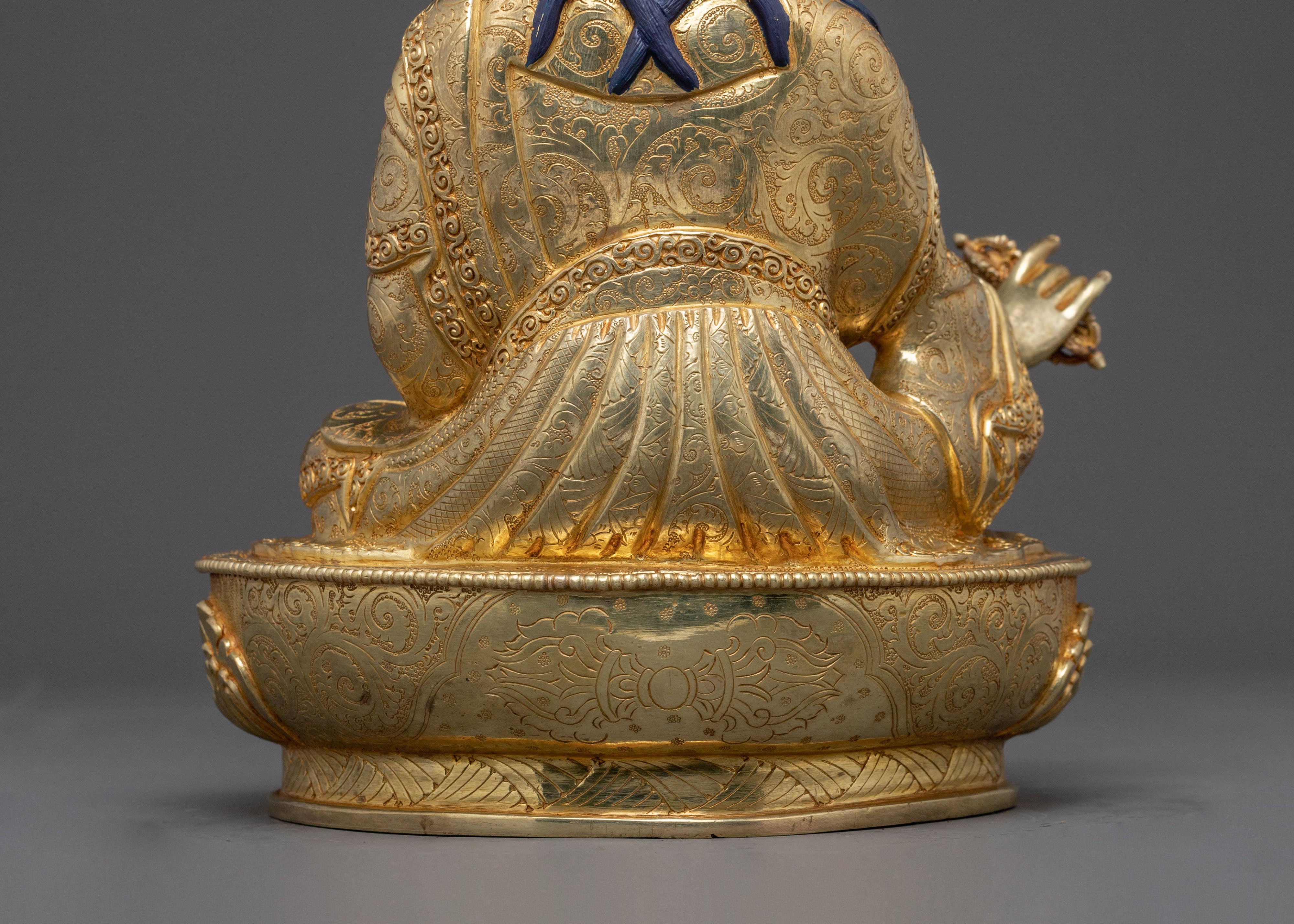 Guru Rinpoche Spiritual Protector Statue: 24K Gold Gilded Statue