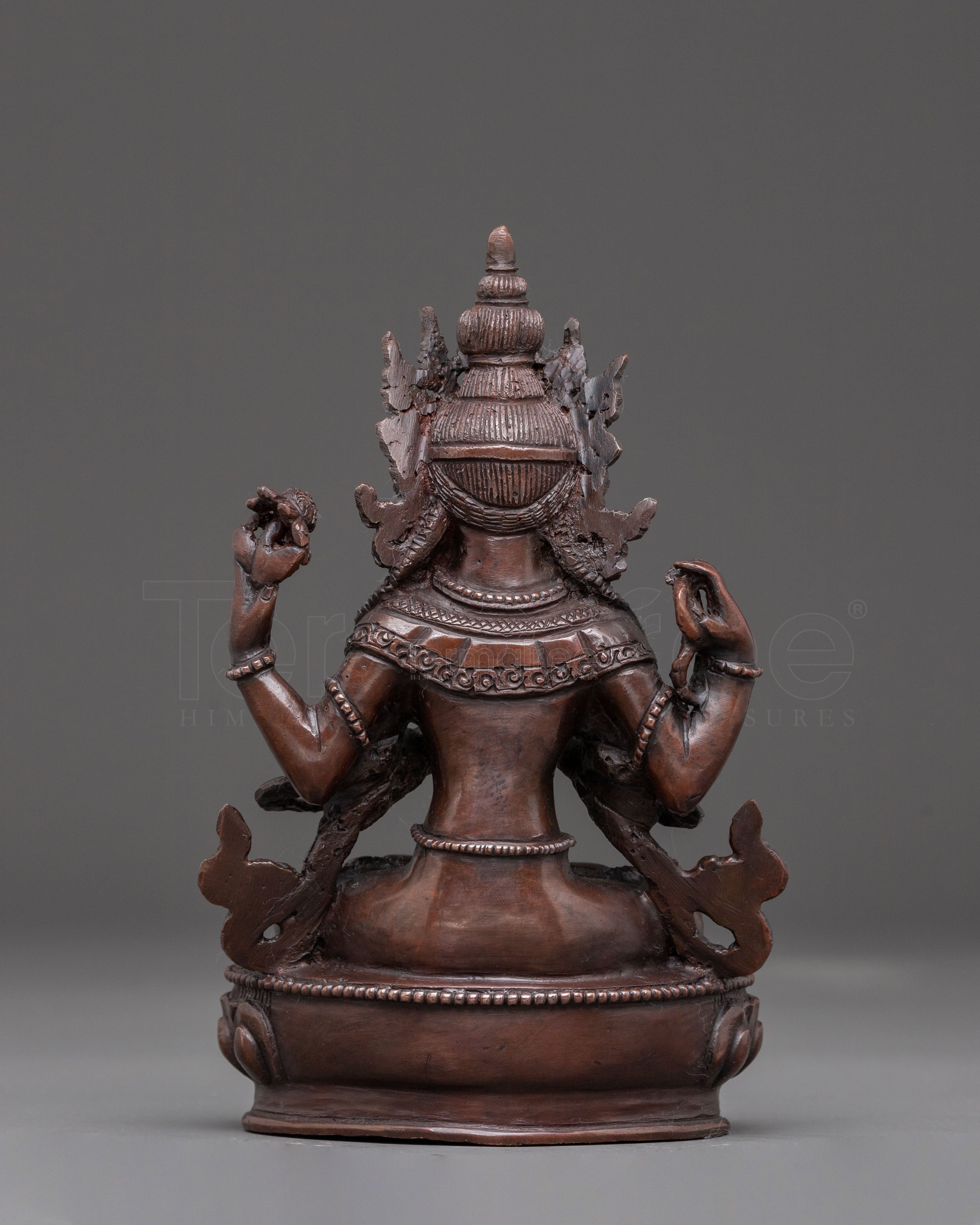 Handcrafted Chenrezig Oxidized Copper Statue | Meditation Altar Decor
