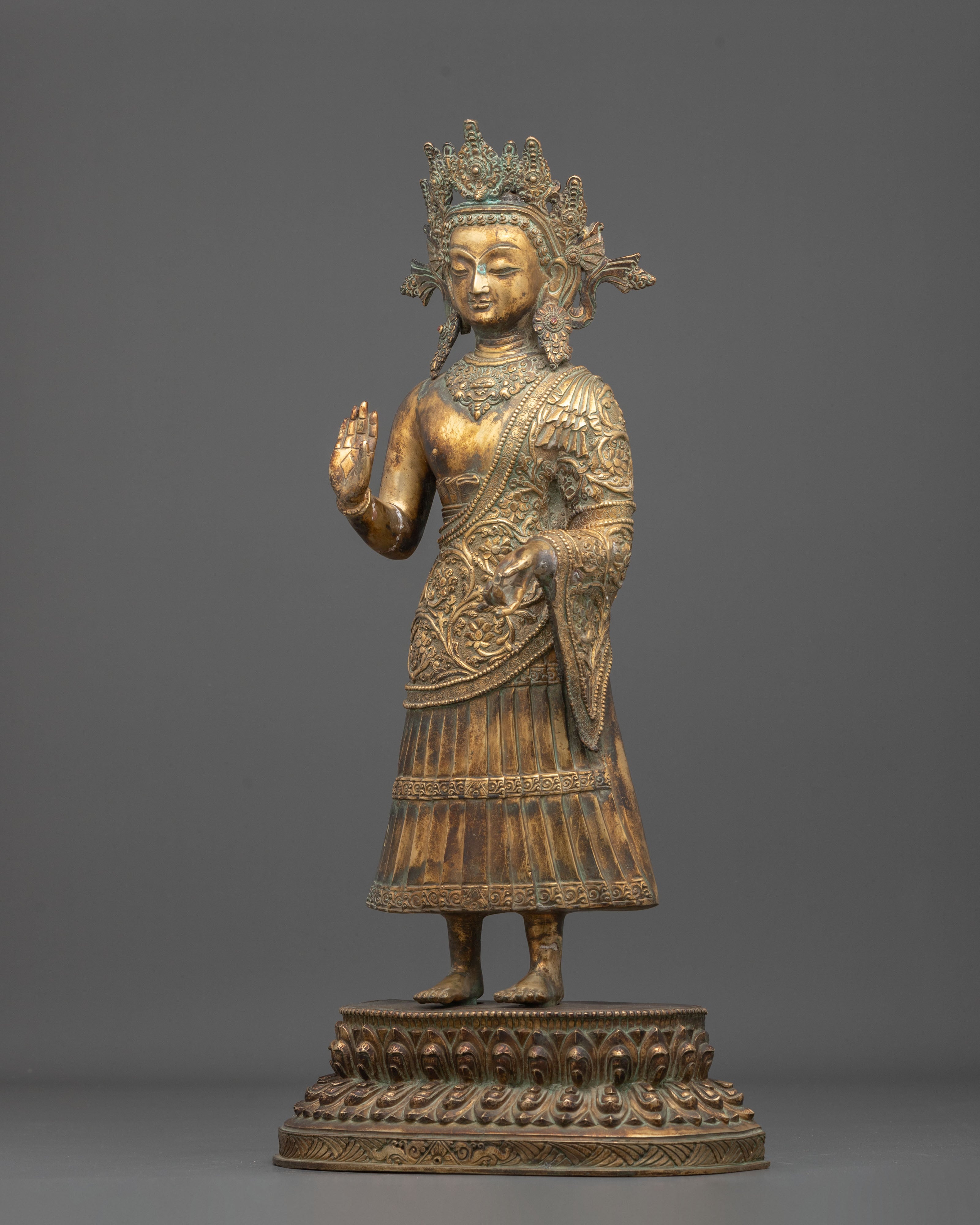 Dipankara Buddha Tibetan Statue | Antique Finish Copper Sculpture
