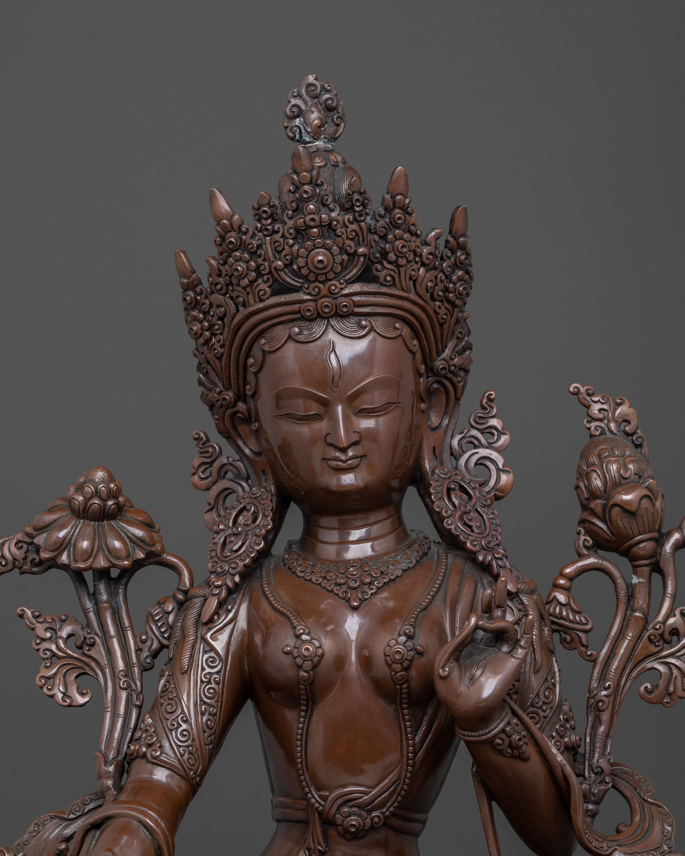 Goddess White Tara Statue | Oxidized Copper Figurine