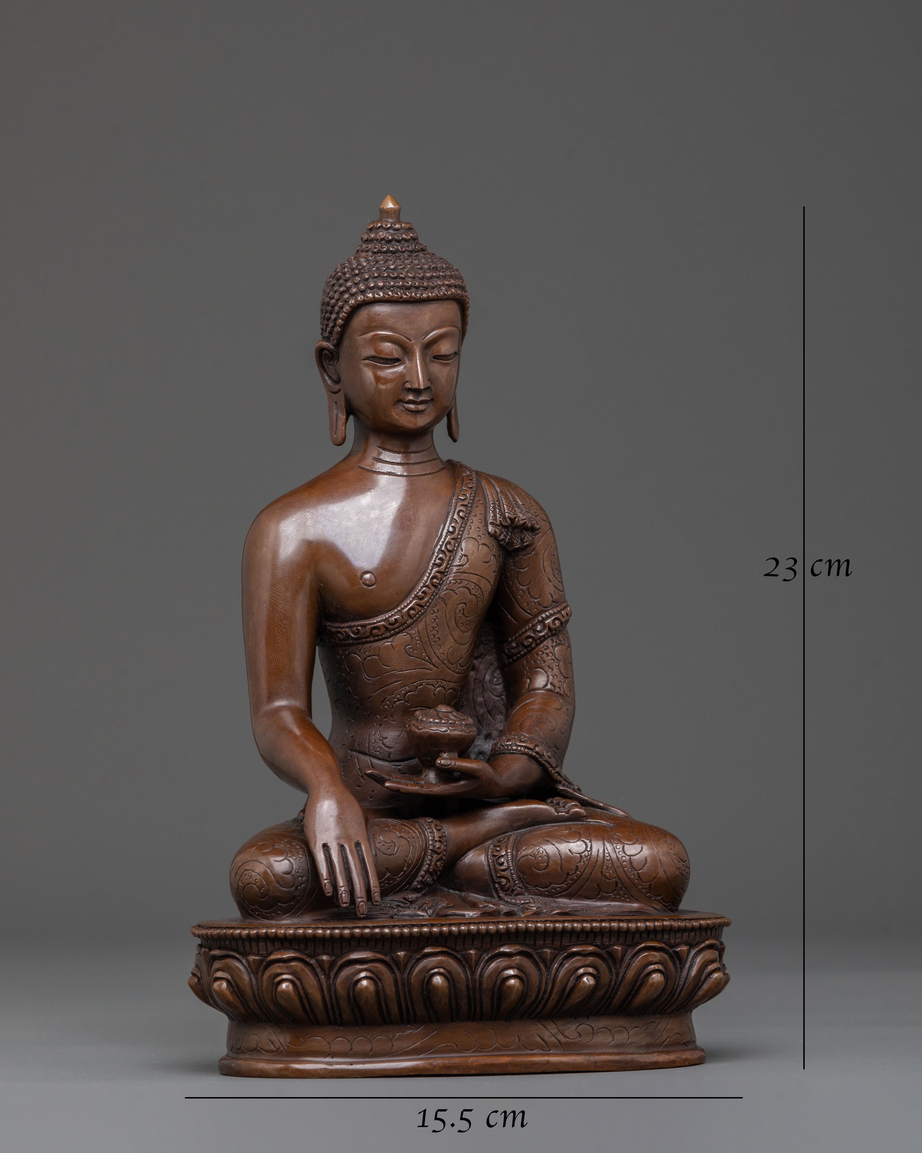 Shakyamuni Buddha: Oxidized Copper Figurine